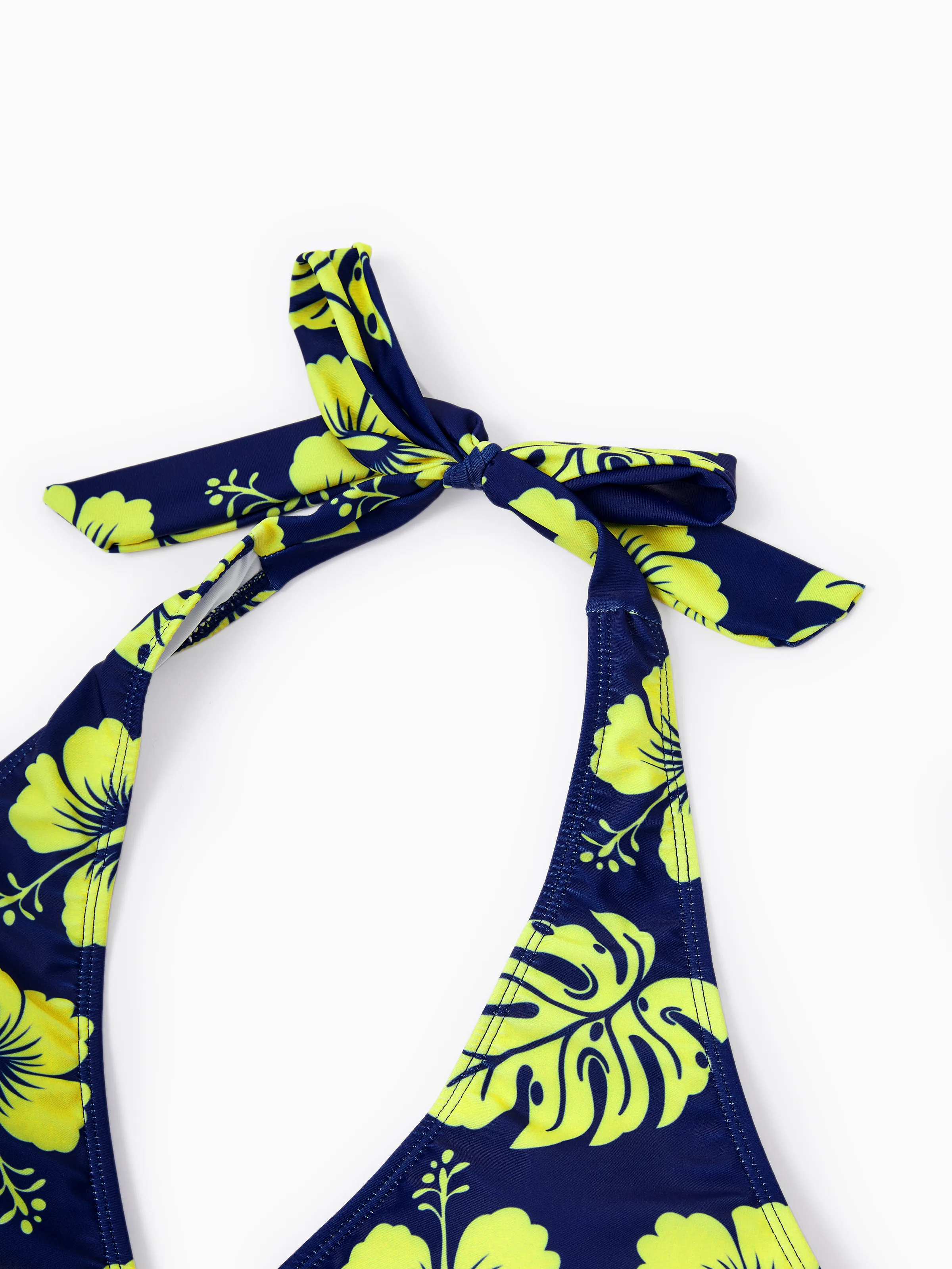 Mommy & me Tropical Floral Swimsuits Halter Bikini & Swim Trunks Set Deep Blue - Image 8