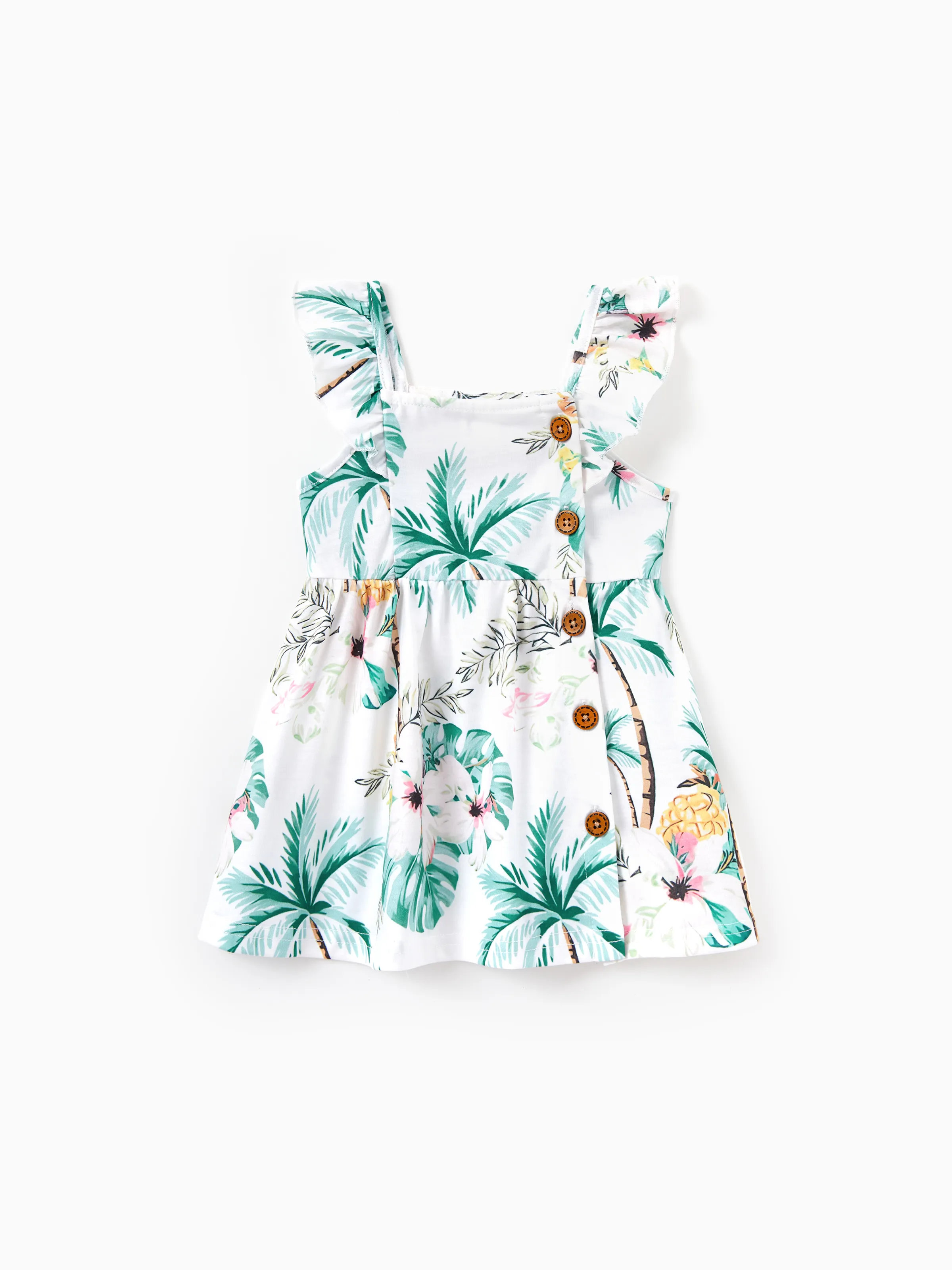 Mommy & me Tropical Print Outfits Mommy & Me Tank Dress & Kids Cotton T-Shirt Set Green - Image 18