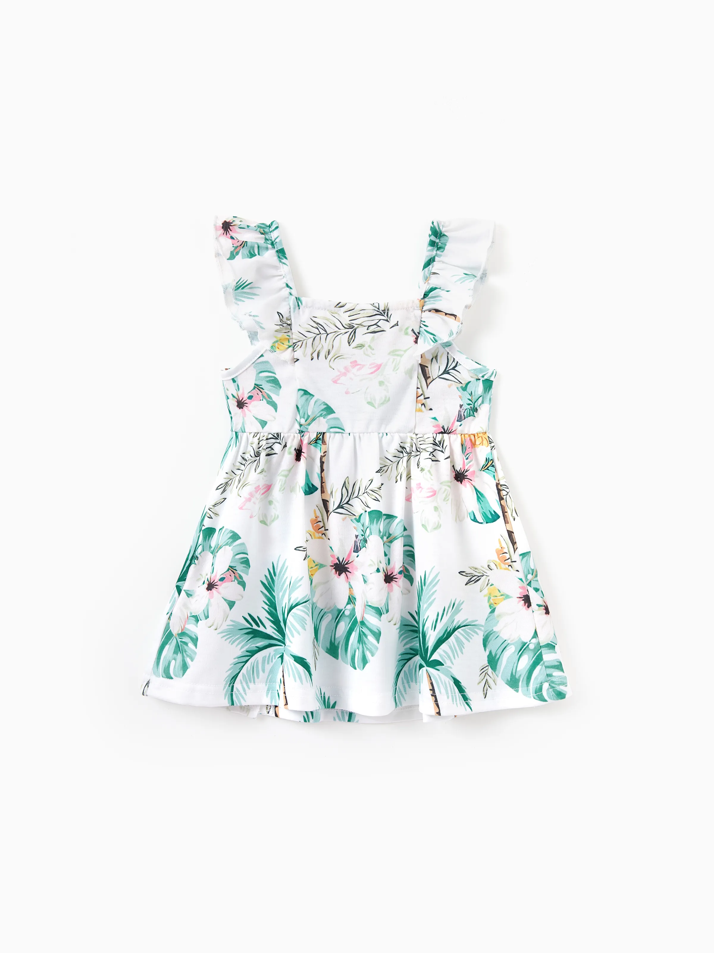 Mommy & me Tropical Print Outfits Mommy & Me Tank Dress & Kids Cotton T-Shirt Set Green - Image 19