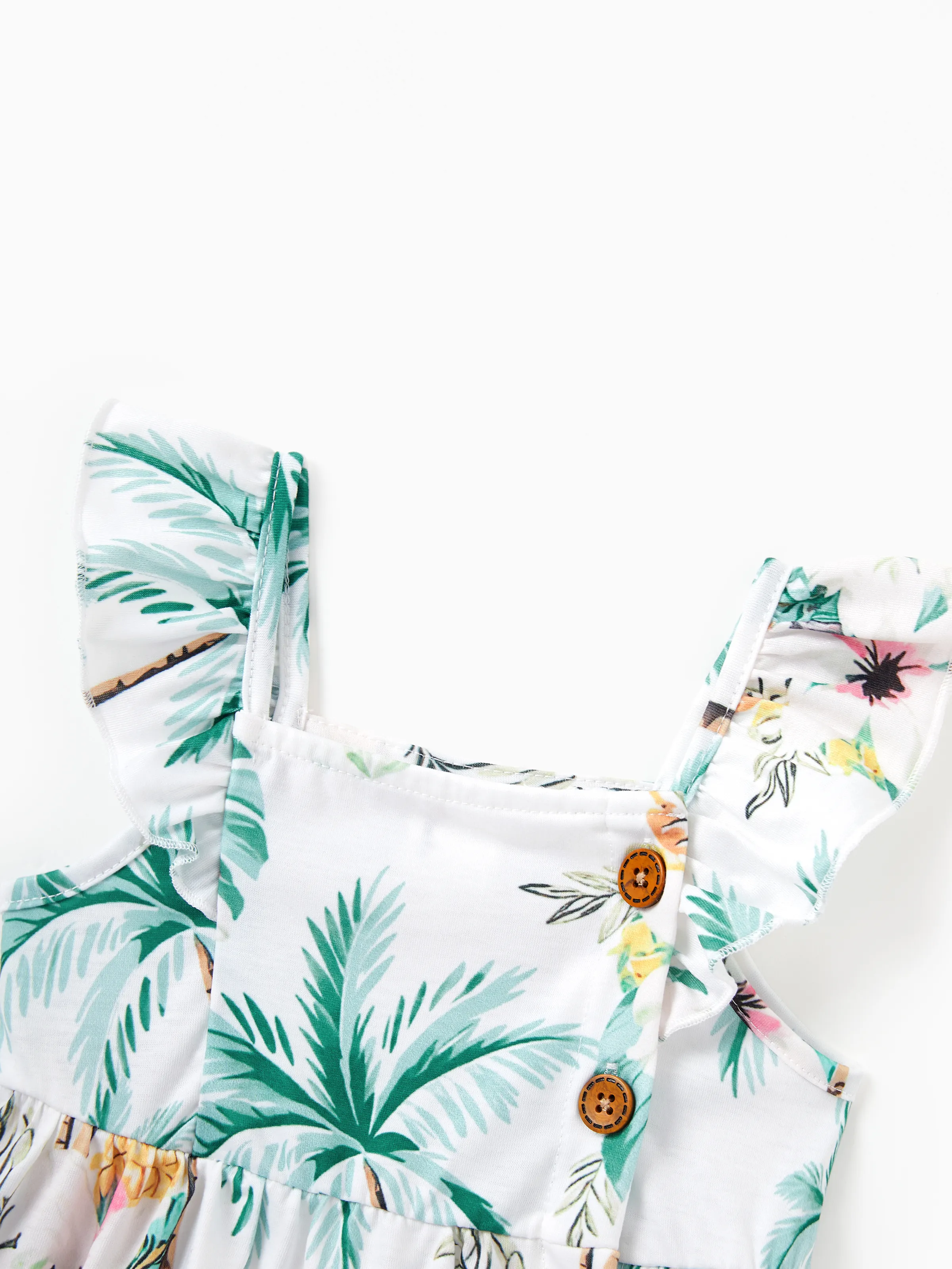Mommy & me Tropical Print Outfits Mommy & Me Tank Dress & Kids Cotton T-Shirt Set Green - Image 20