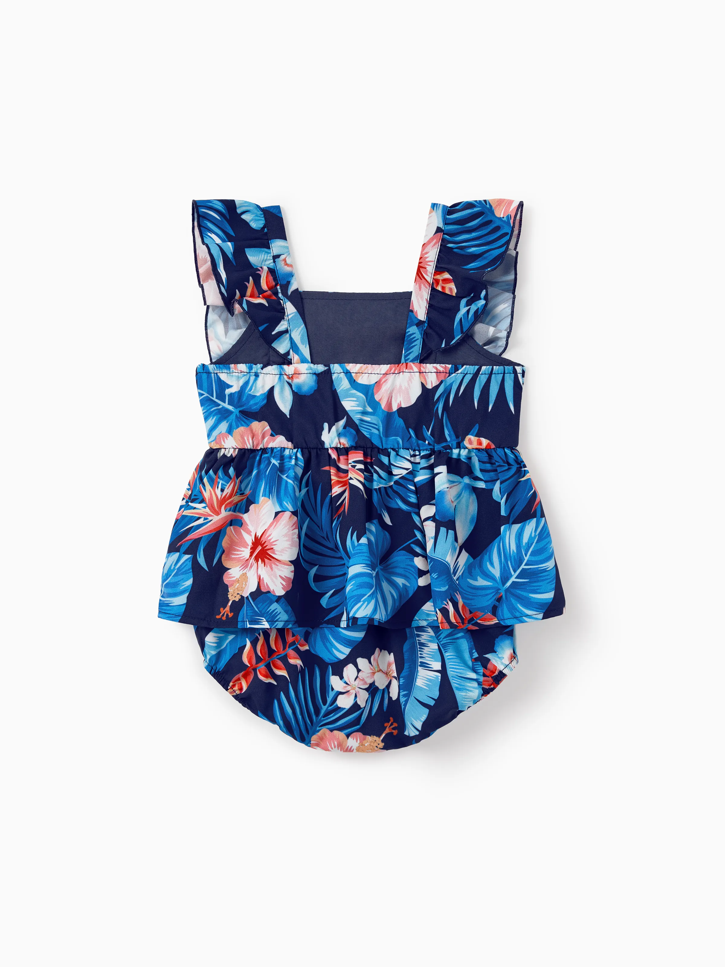 Mommy & me Vacation Set Tropical Floral Print Shirt or Halter Dresses for Dad, Mom, Kids & Baby, Perfect for Summer Holidays & Family Photos Deep Blue - Image 15