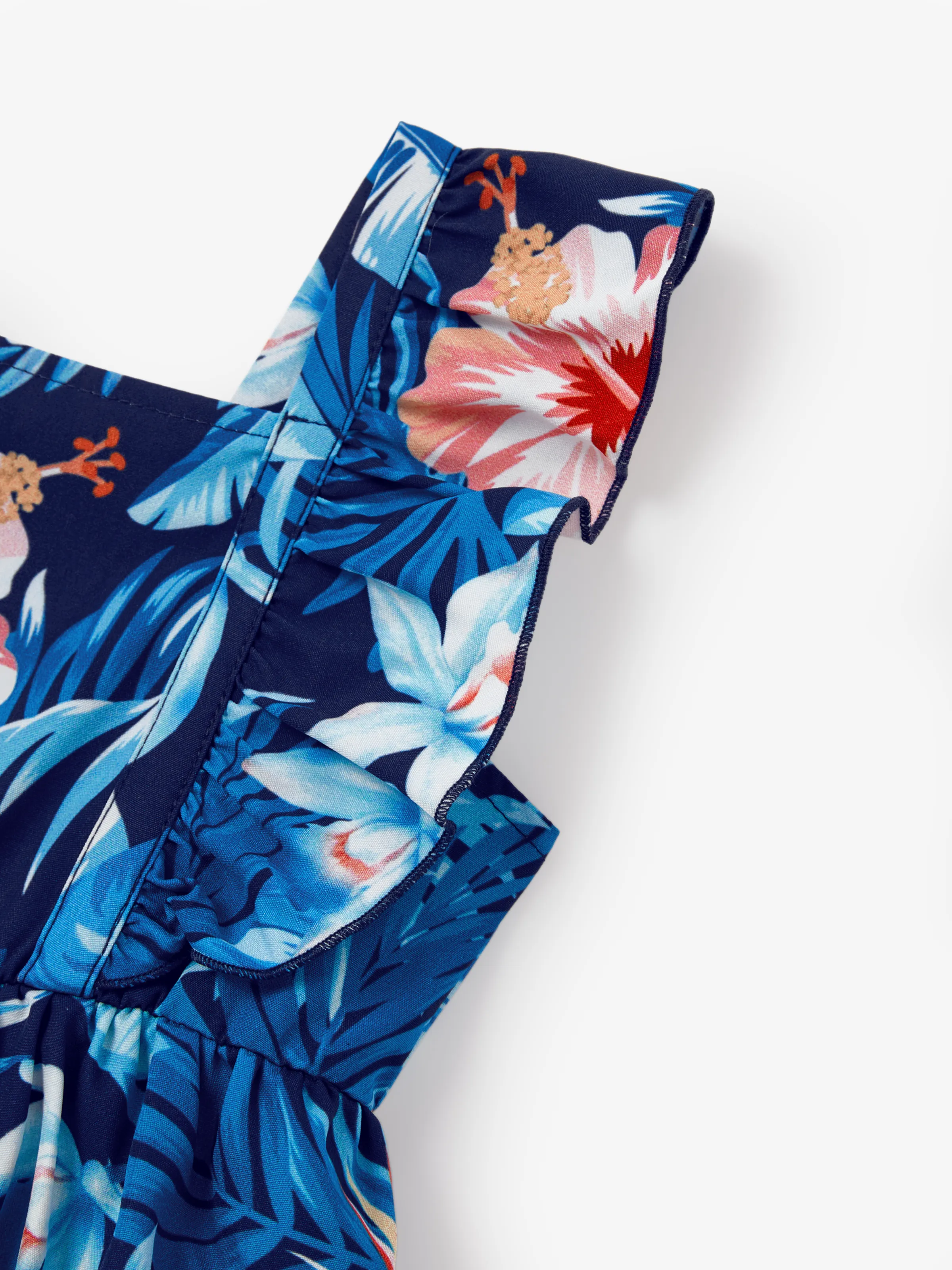 Mommy & me Vacation Set Tropical Floral Print Shirt or Halter Dresses for Dad, Mom, Kids & Baby, Perfect for Summer Holidays & Family Photos Deep Blue - Image 17