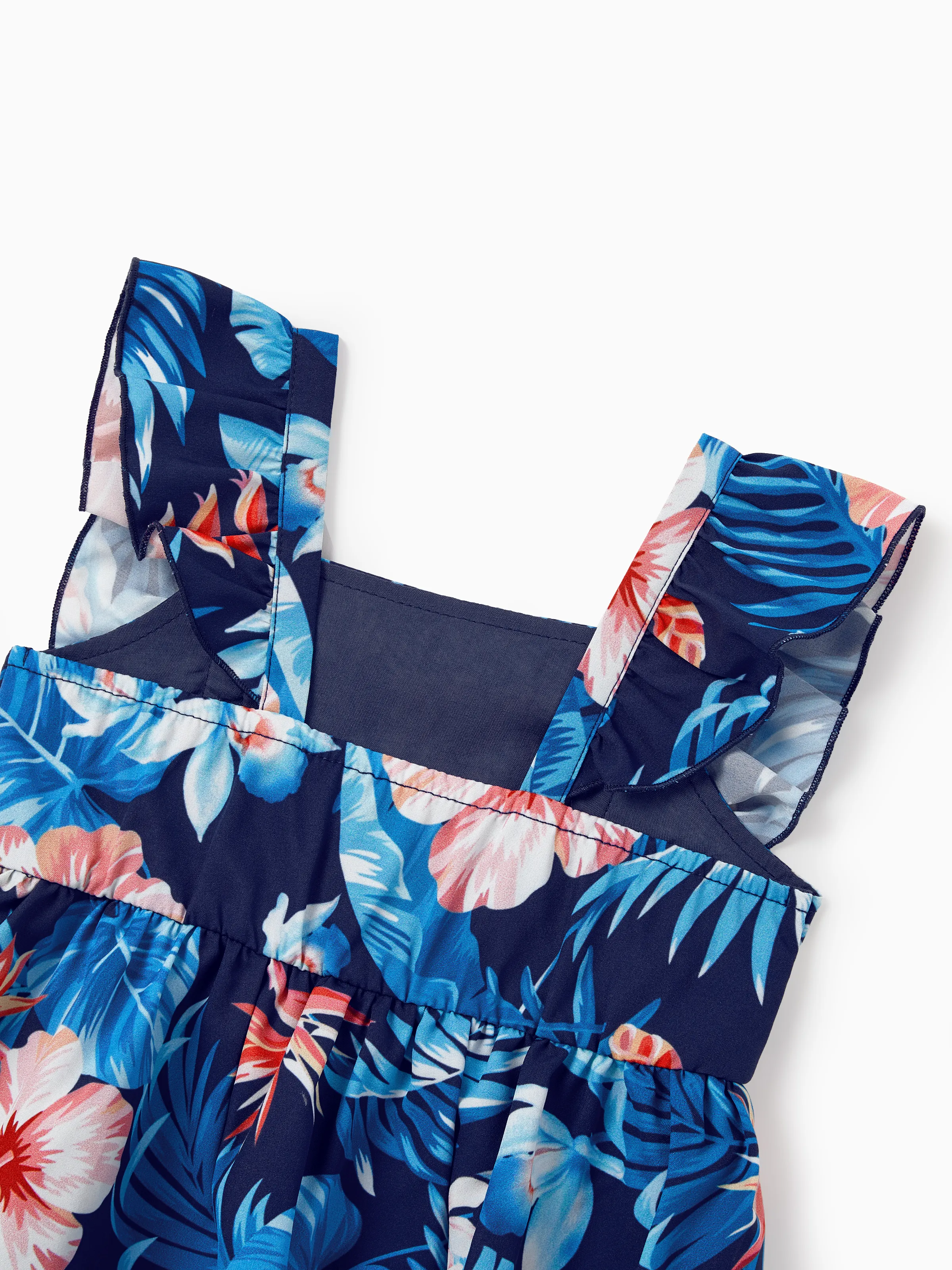 Mommy & me Vacation Set Tropical Floral Print Shirt or Halter Dresses for Dad, Mom, Kids & Baby, Perfect for Summer Holidays & Family Photos Deep Blue - Image 18