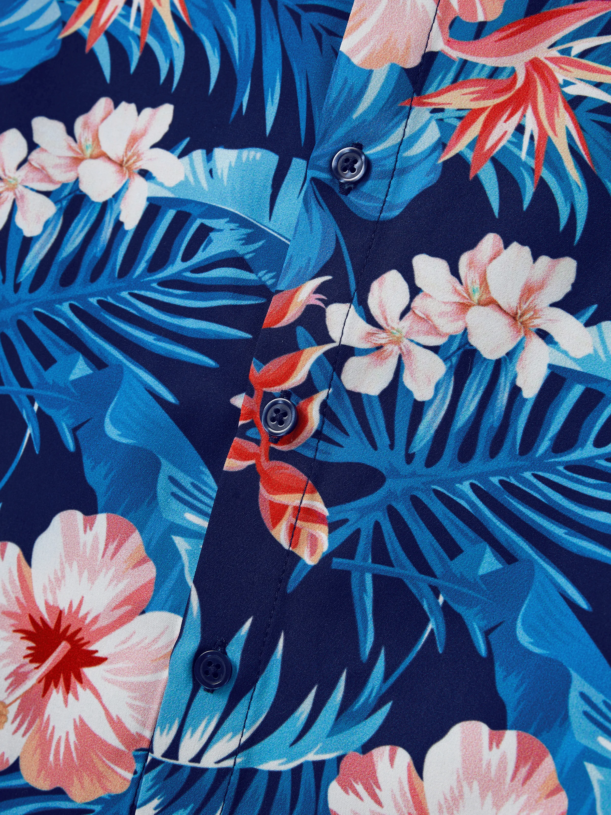 Mommy & me Vacation Set Tropical Floral Print Shirt or Halter Dresses for Dad, Mom, Kids & Baby, Perfect for Summer Holidays & Family Photos Deep Blue - Image 23