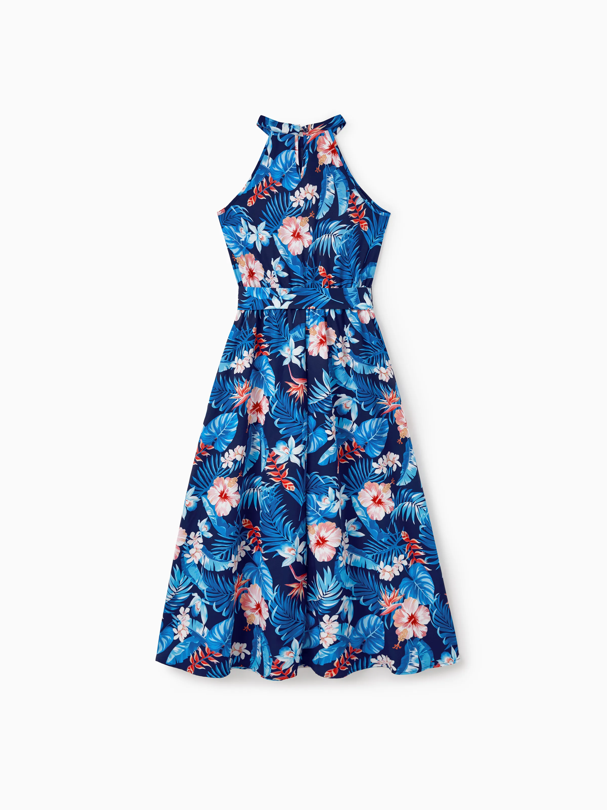 Mommy & me Vacation Set Tropical Floral Print Shirt or Halter Dresses for Dad, Mom, Kids & Baby, Perfect for Summer Holidays & Family Photos Deep Blue - Image 5
