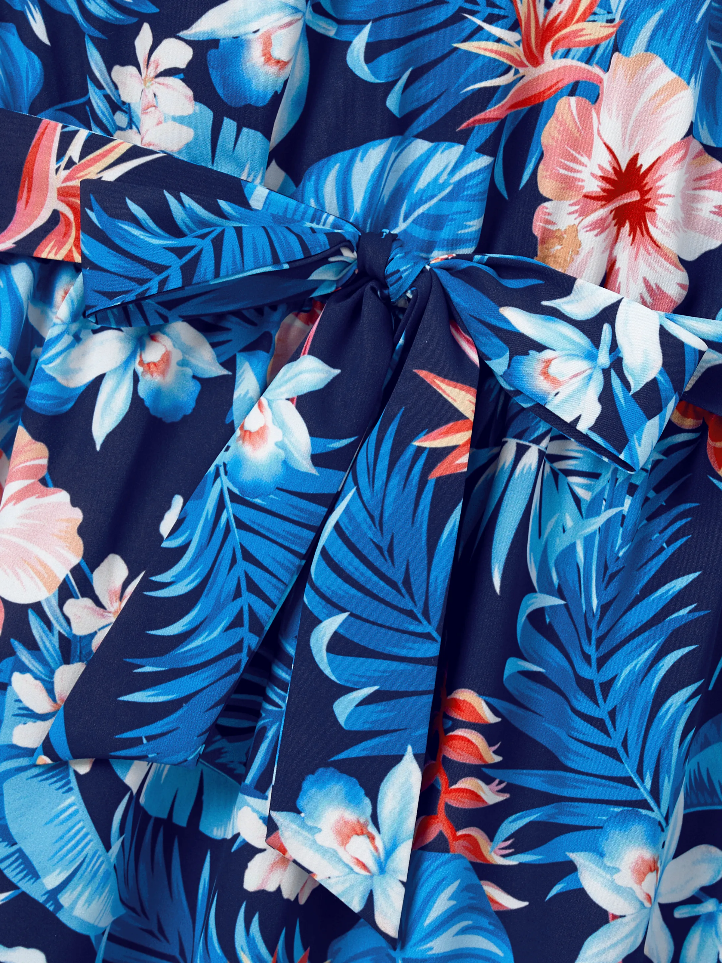 Mommy & me Vacation Set Tropical Floral Print Shirt or Halter Dresses for Dad, Mom, Kids & Baby, Perfect for Summer Holidays & Family Photos Deep Blue - Image 8