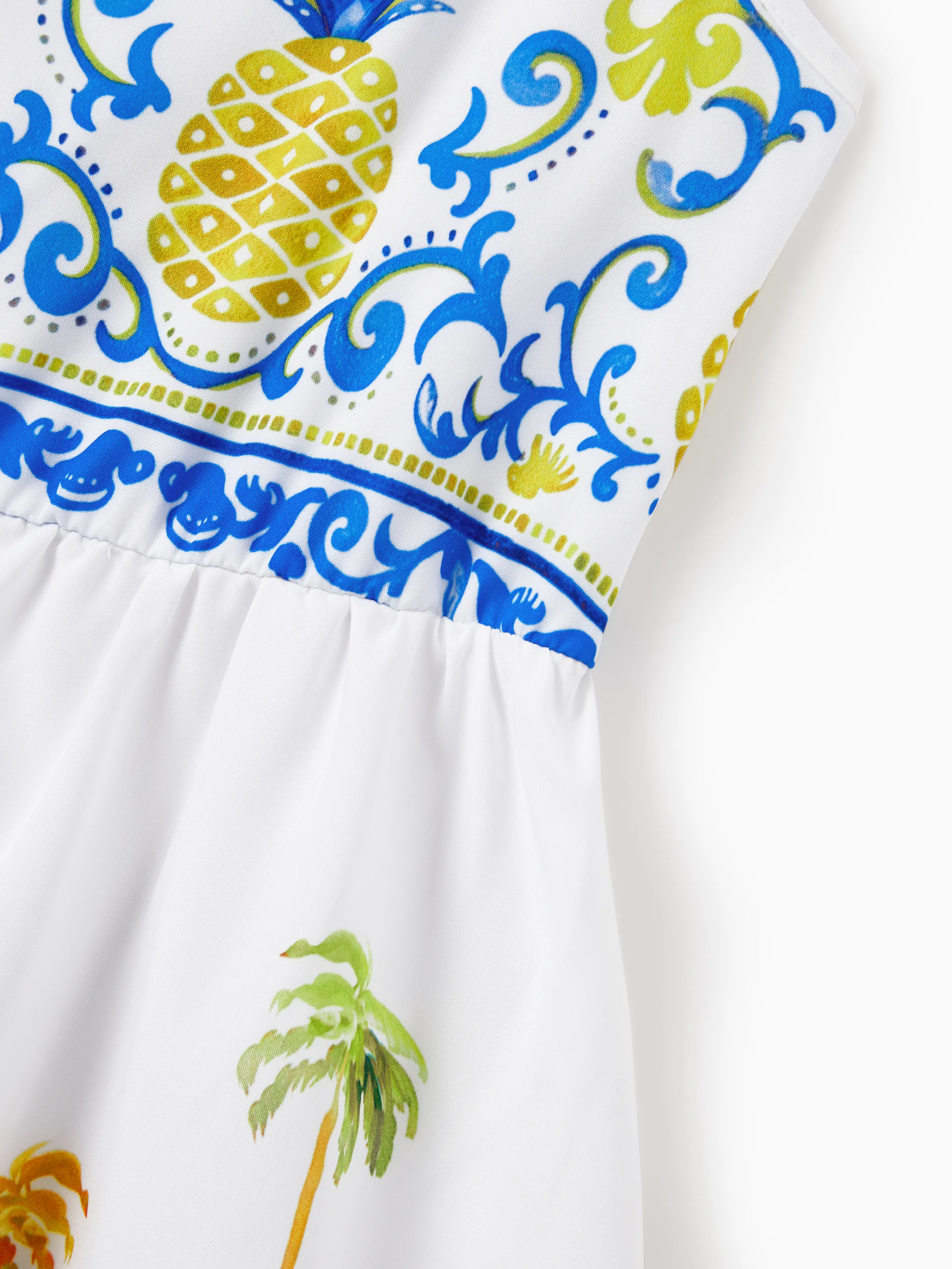 Mommy & me Vacation Set Tropical Pineapple Coconut Tree Print Short-sleeve T-shirt or Hollow out Strap Dress for Summer Vacation White - Image 17