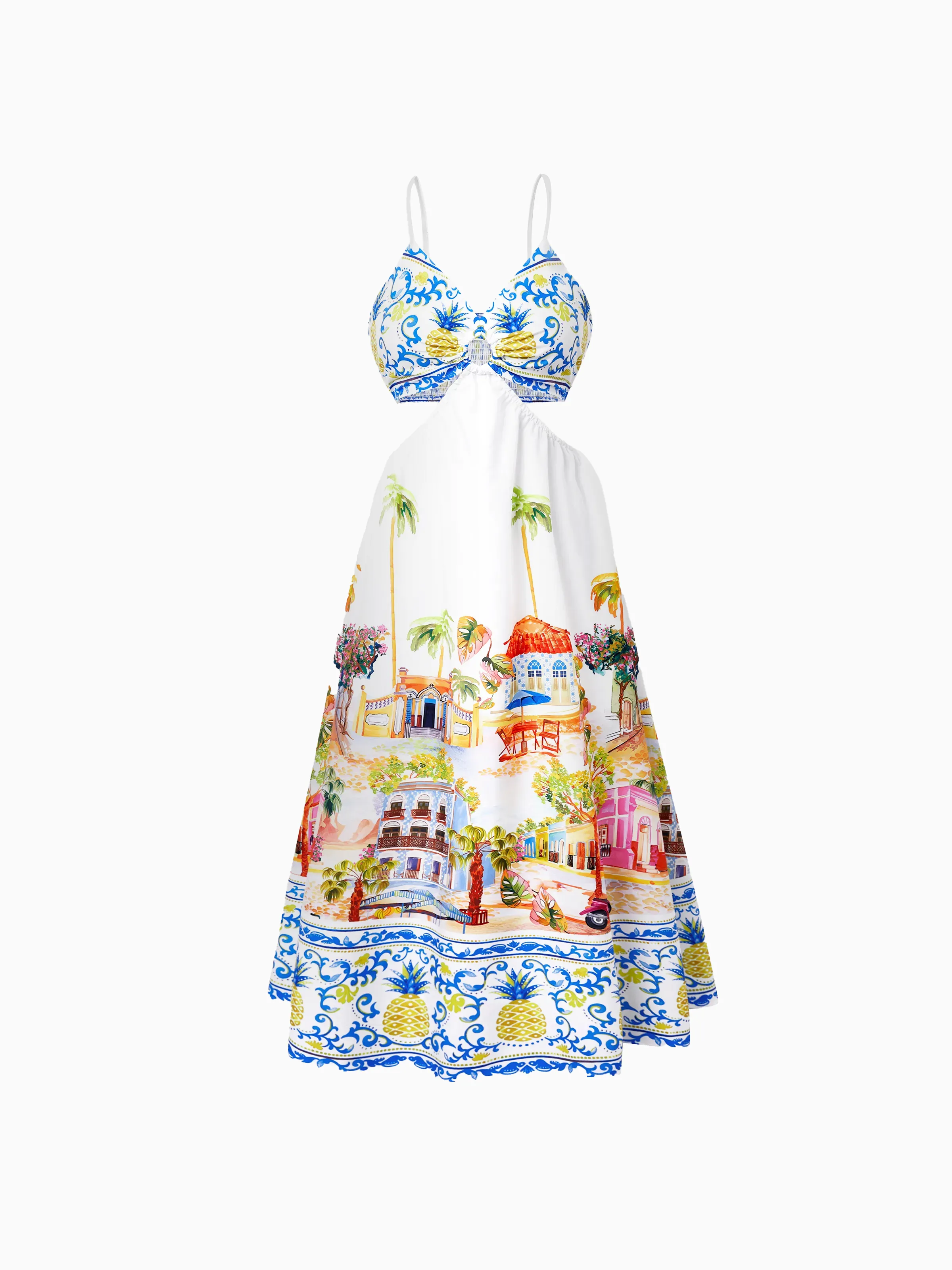 Mommy & me Vacation Set Tropical Pineapple Coconut Tree Print Short-sleeve T-shirt or Hollow out Strap Dress for Summer Vacation White - Image 6