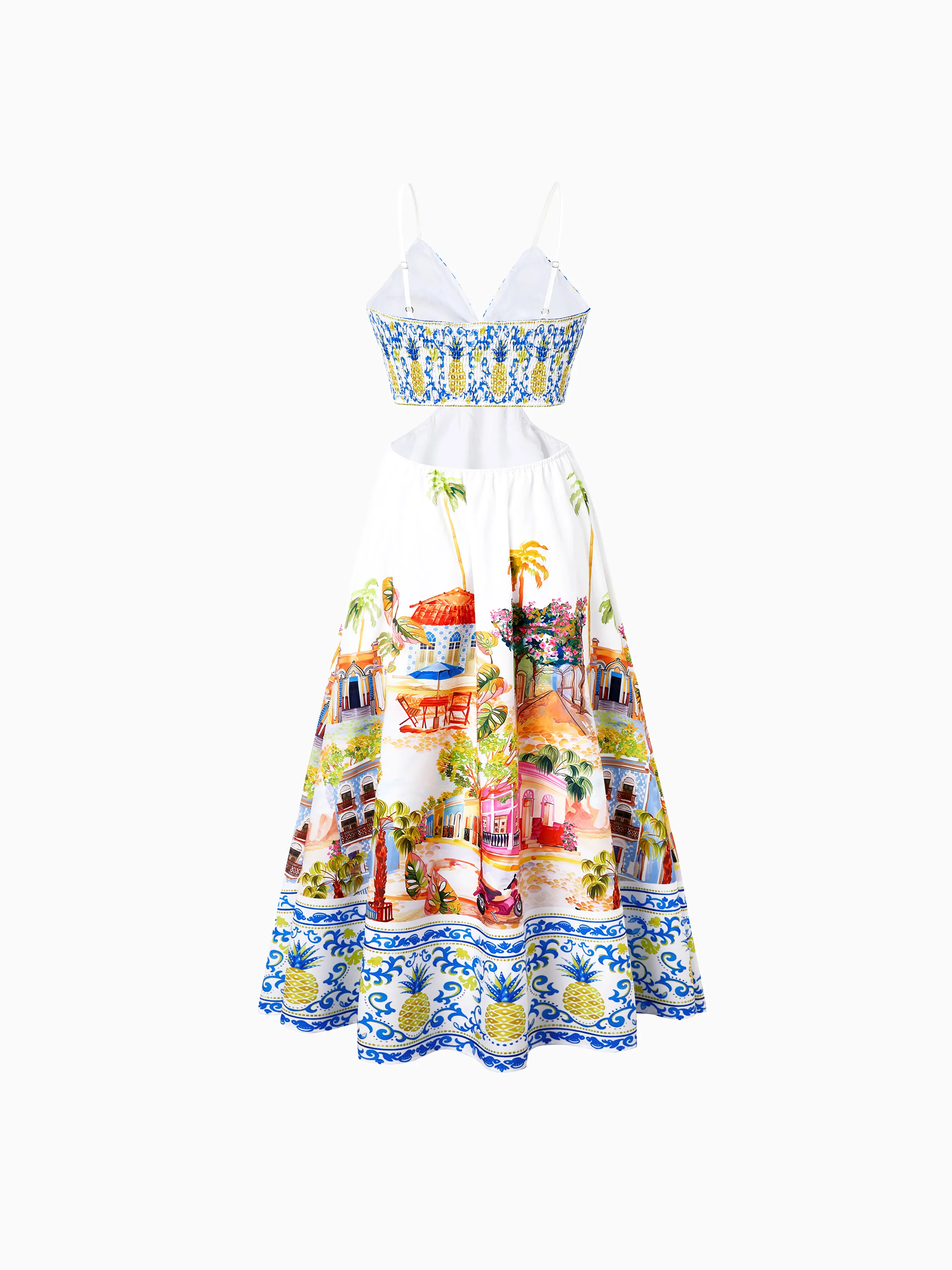 Mommy & me Vacation Set Tropical Pineapple Coconut Tree Print Short-sleeve T-shirt or Hollow out Strap Dress for Summer Vacation White - Image 7