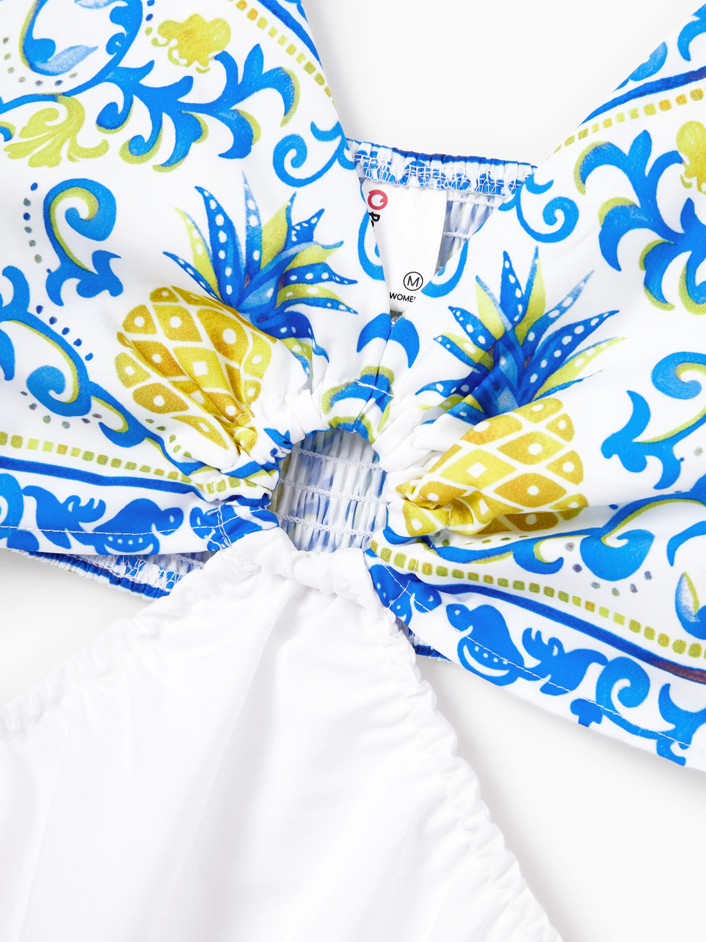 Mommy & me Vacation Set Tropical Pineapple Coconut Tree Print Short-sleeve T-shirt or Hollow out Strap Dress for Summer Vacation White - Image 8