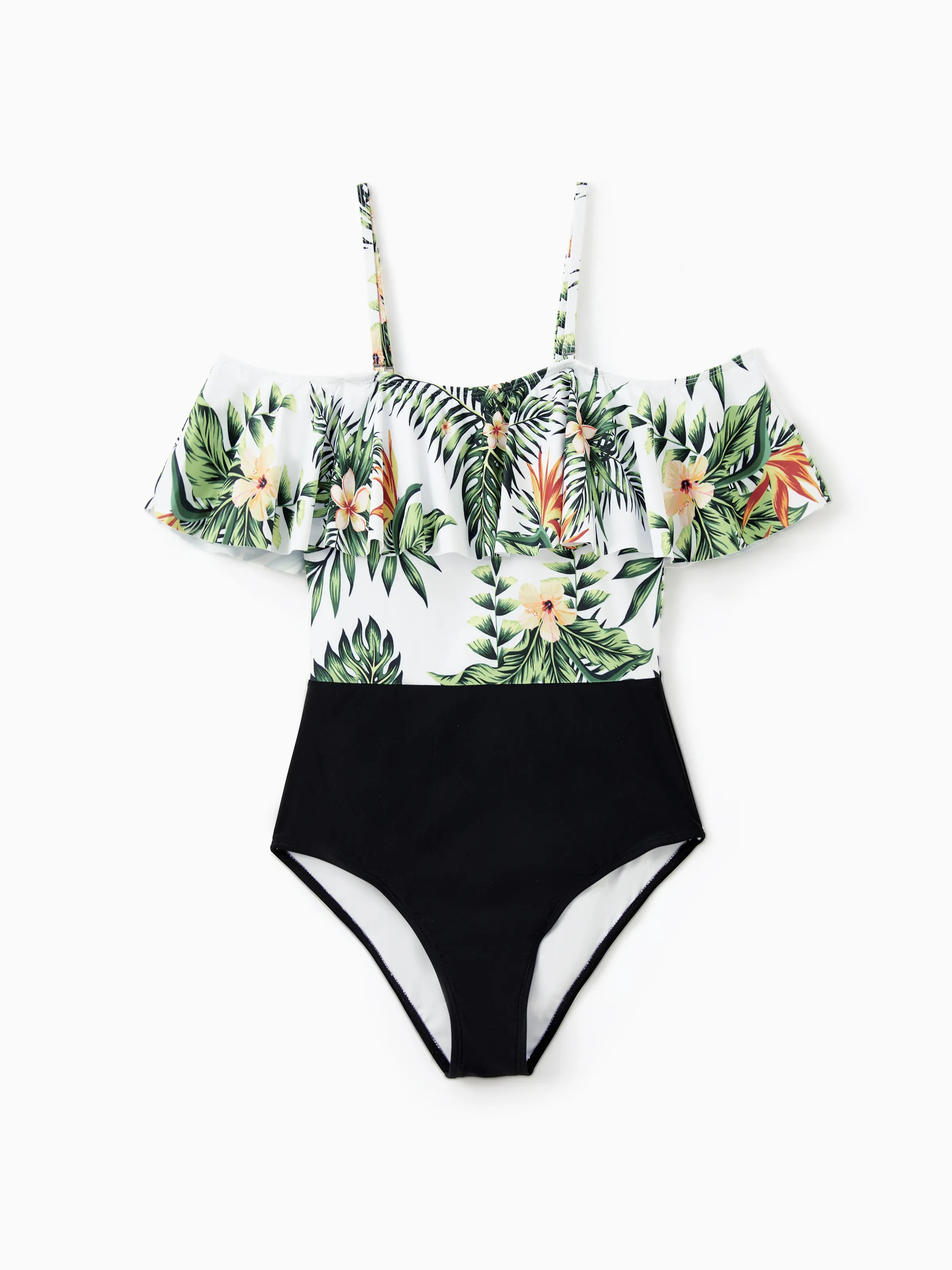 One Piece Plant Printed Family Matching Swimsuit White - Image 3