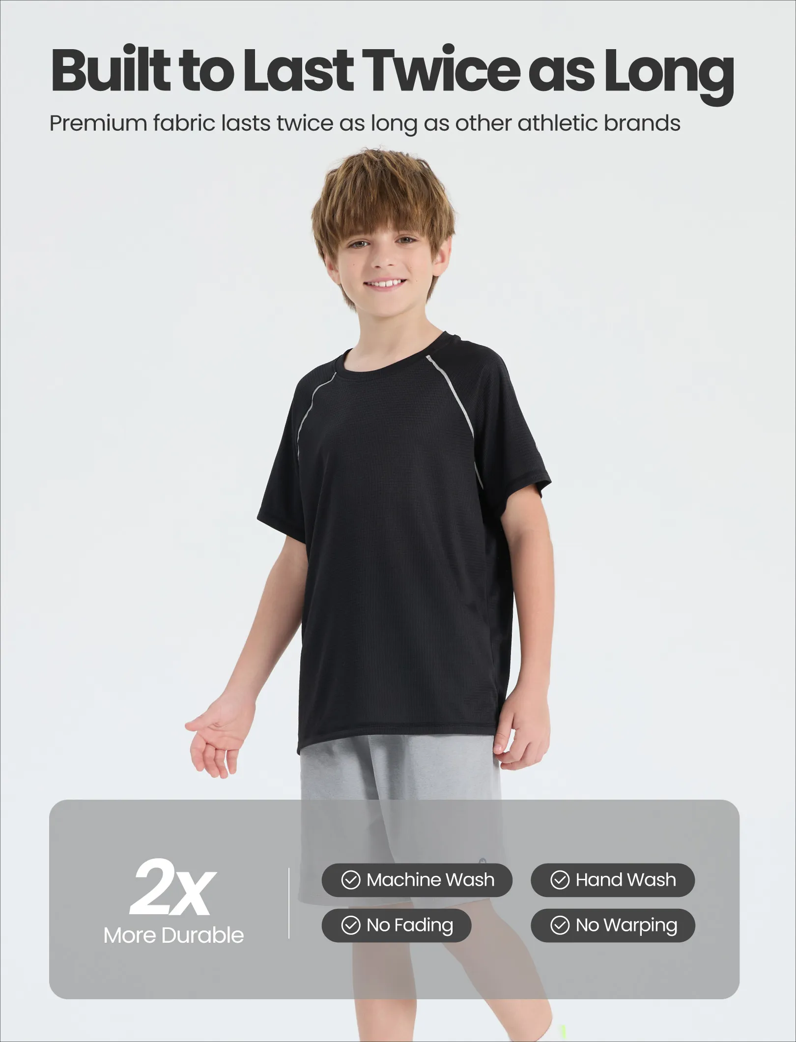 PatPat Lightflow Activewear Kid Boy Athletic Breathable Air-Grid Ultra Lightweight Short Sleeve T-Shirt Black - Image 4