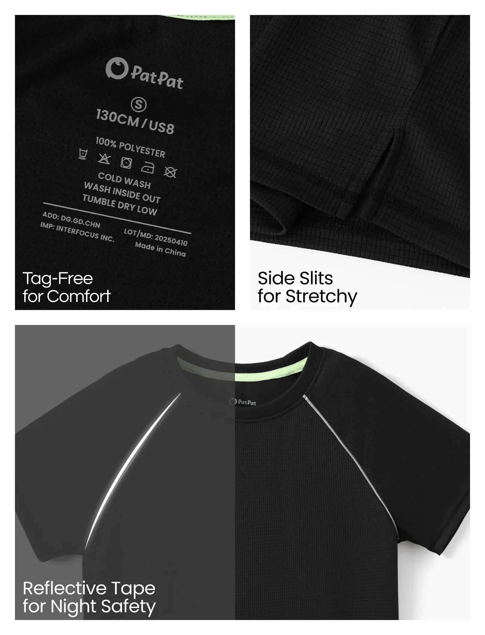 PatPat Lightflow Activewear Kid Boy Athletic Breathable Air-Grid Ultra Lightweight Short Sleeve T-Shirt Black - Image 5