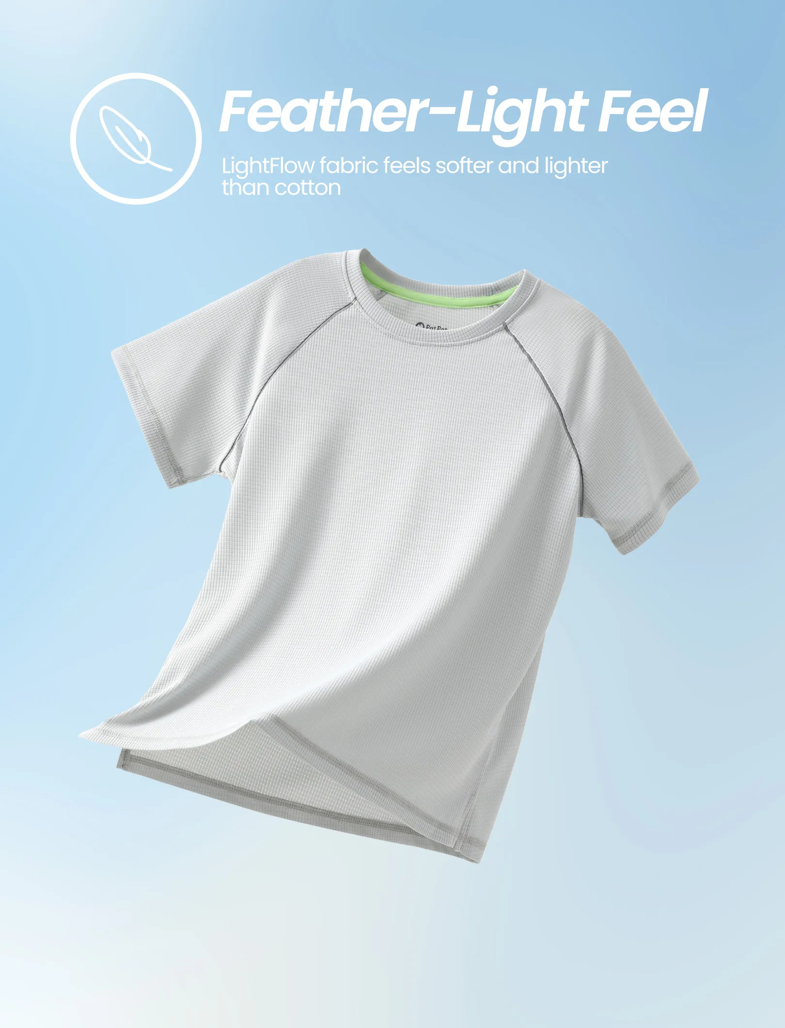 PatPat Lightflow Activewear Kid Boy Athletic Breathable Air-Grid Ultra Lightweight Short Sleeve T-Shirt Grey - Image 3