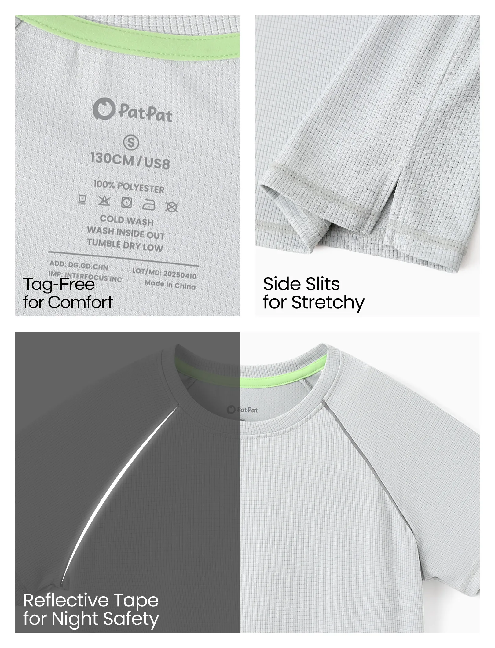 PatPat Lightflow Activewear Kid Boy Athletic Breathable Air-Grid Ultra Lightweight Short Sleeve T-Shirt Grey - Image 5
