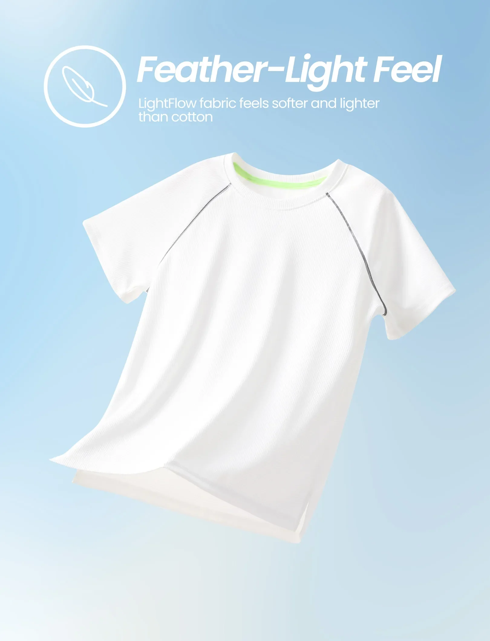 PatPat Lightflow Activewear Kid Boy Athletic Breathable Air-Grid Ultra Lightweight Short Sleeve T-Shirt White - Image 3