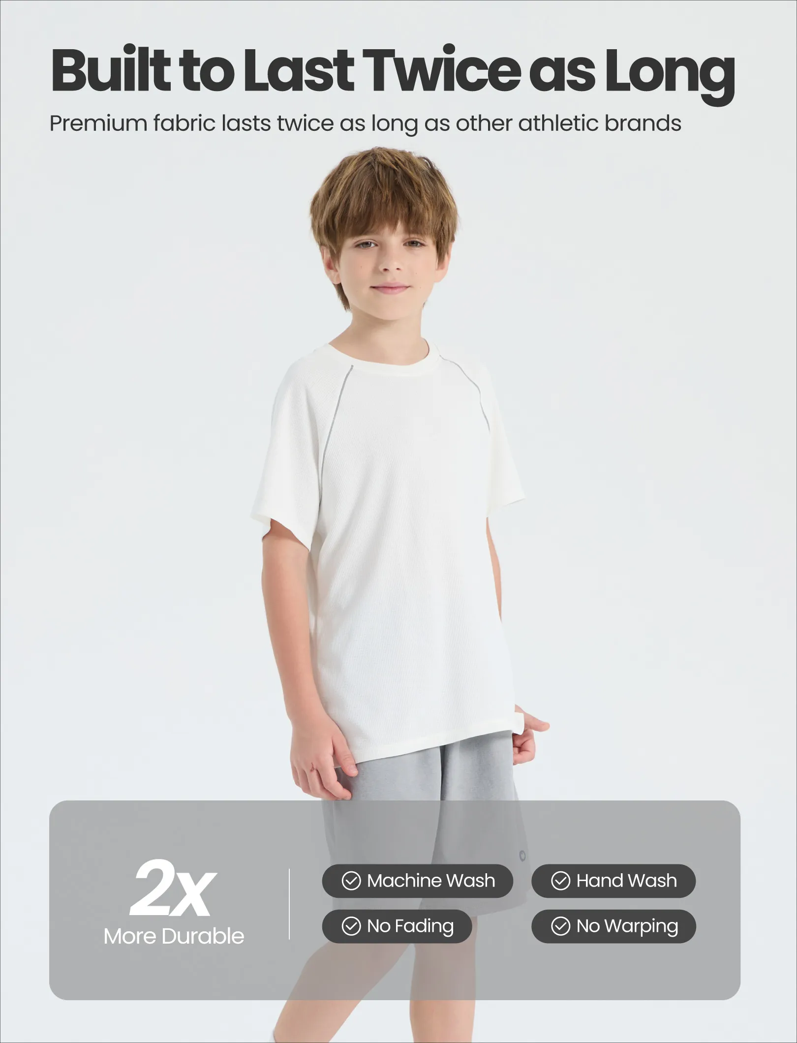 PatPat Lightflow Activewear Kid Boy Athletic Breathable Air-Grid Ultra Lightweight Short Sleeve T-Shirt White - Image 5