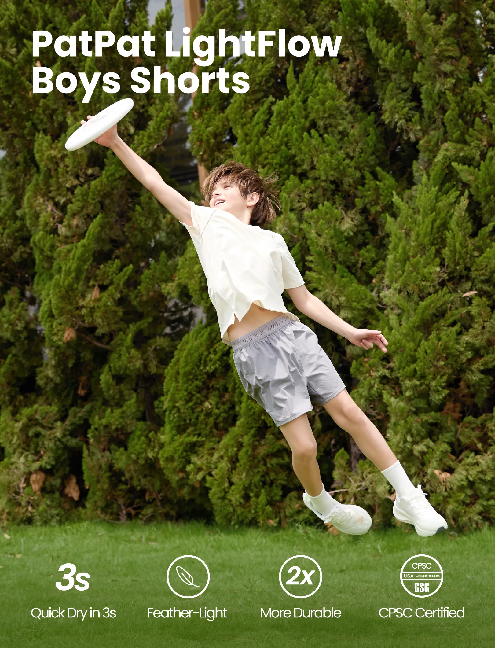 PatPat Lightflow Activewear Kid Boy athletic ultra light quick dry shorts Grey - Image 3
