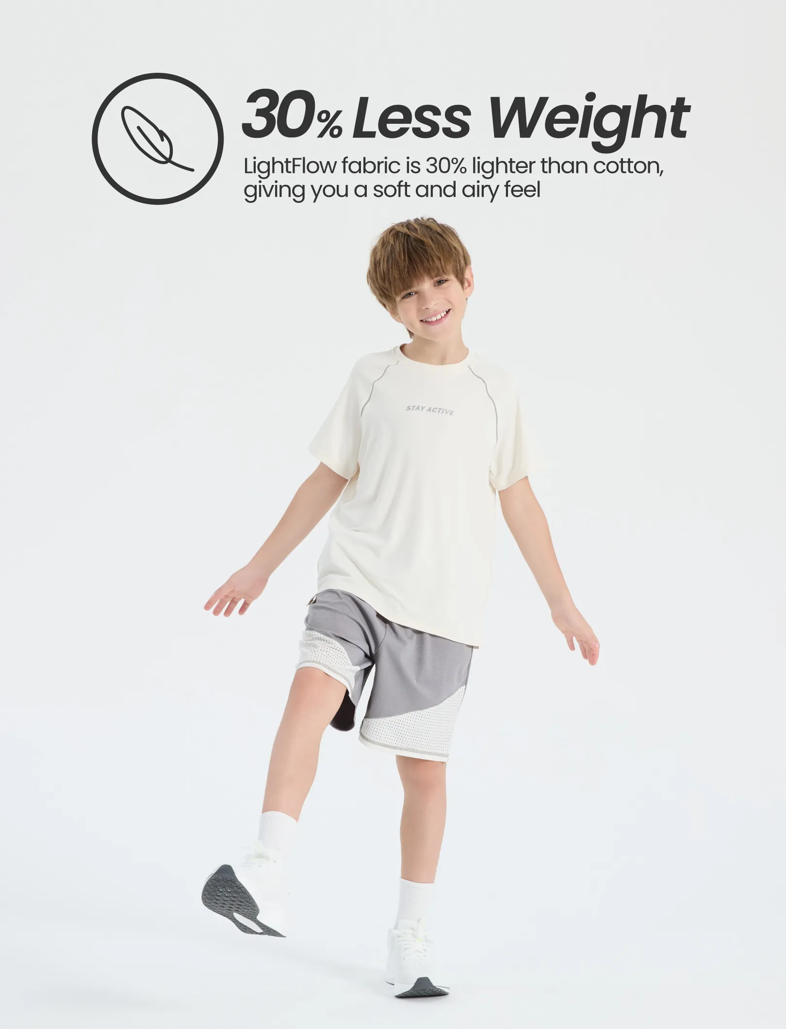 PatPat Lightflow Activewear Kid Boy Athletic Ultra Lightweight & Quick Dry Short Sleeve T-Shirt Apricot - Image 4