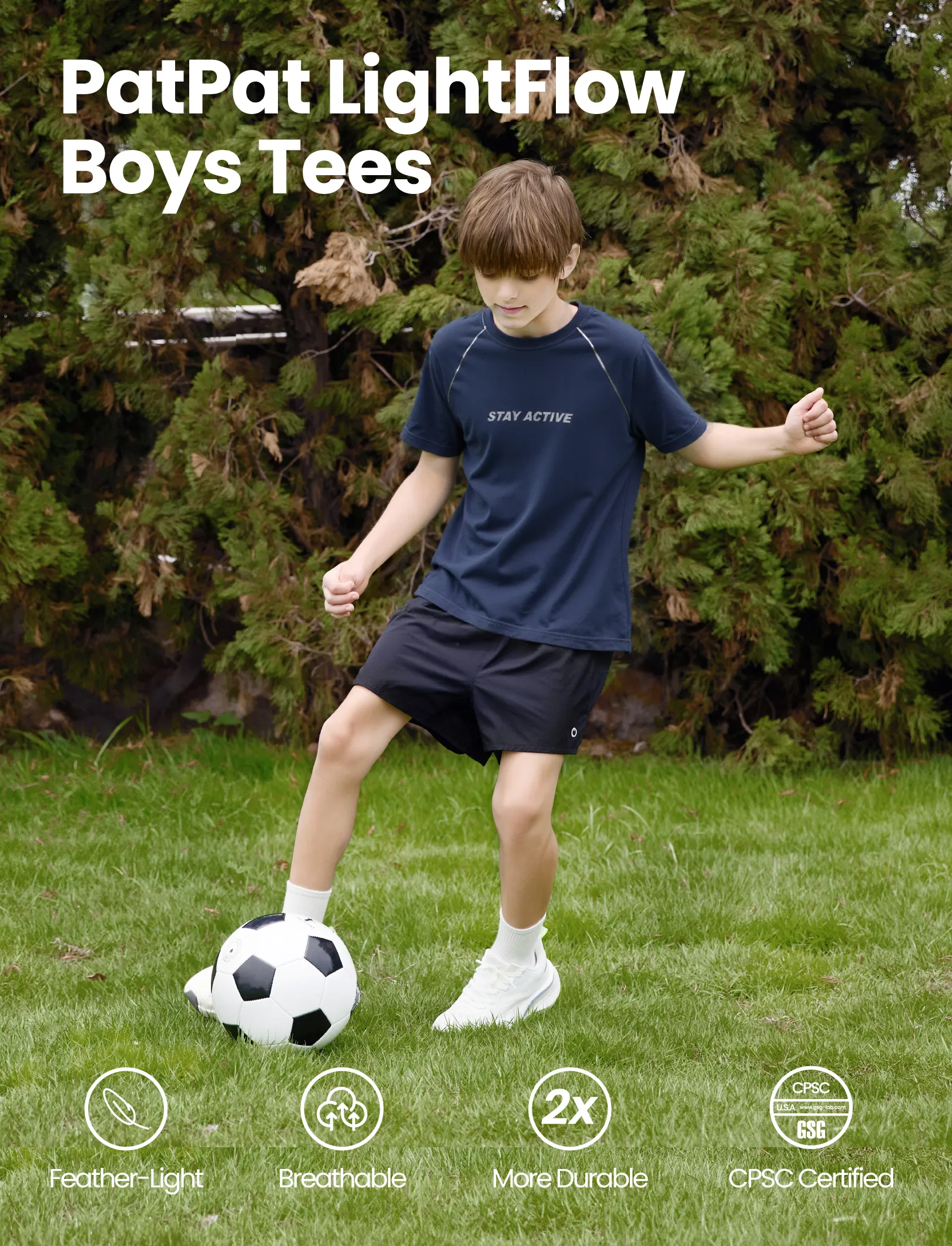 PatPat Lightflow Activewear Kid Boy Athletic Ultra Lightweight & Quick Dry Short Sleeve T-Shirt Deep Blue - Image 3