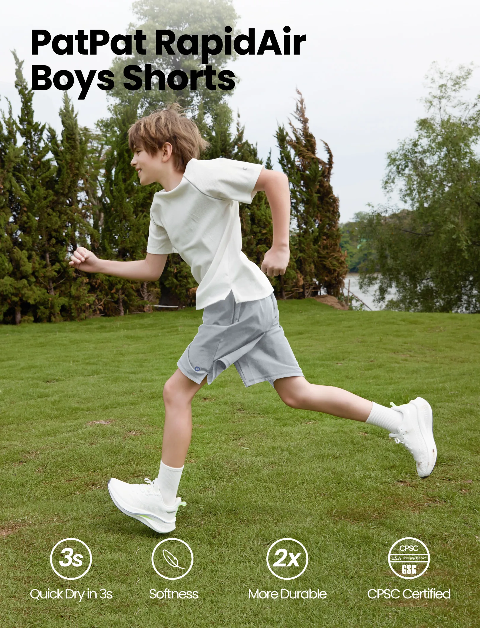 PatPat Rapidair activewear kid boy athletic quick dry breathable short swith pockets Grey - Image 3