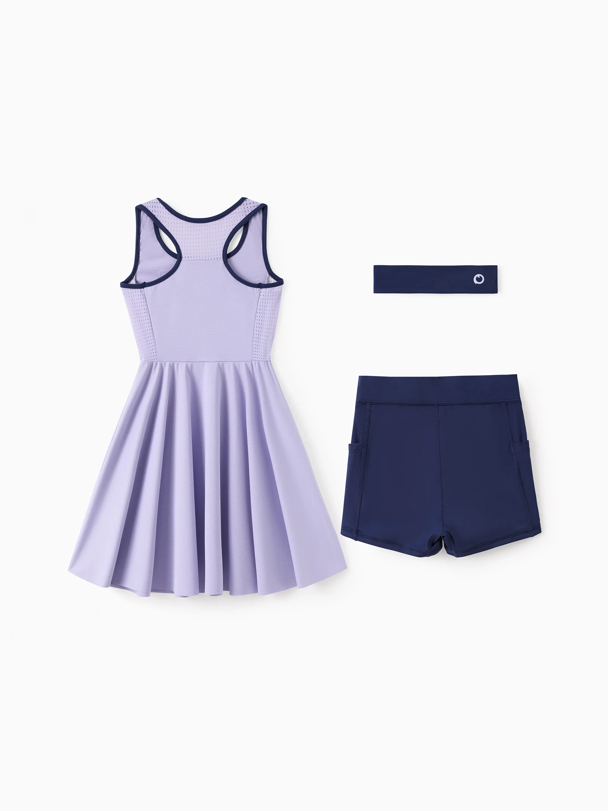 PatPat Rapidair activewear Kid Girl Tennis Dress with Headband & Shorts with Pockets Light Purple - Image 2