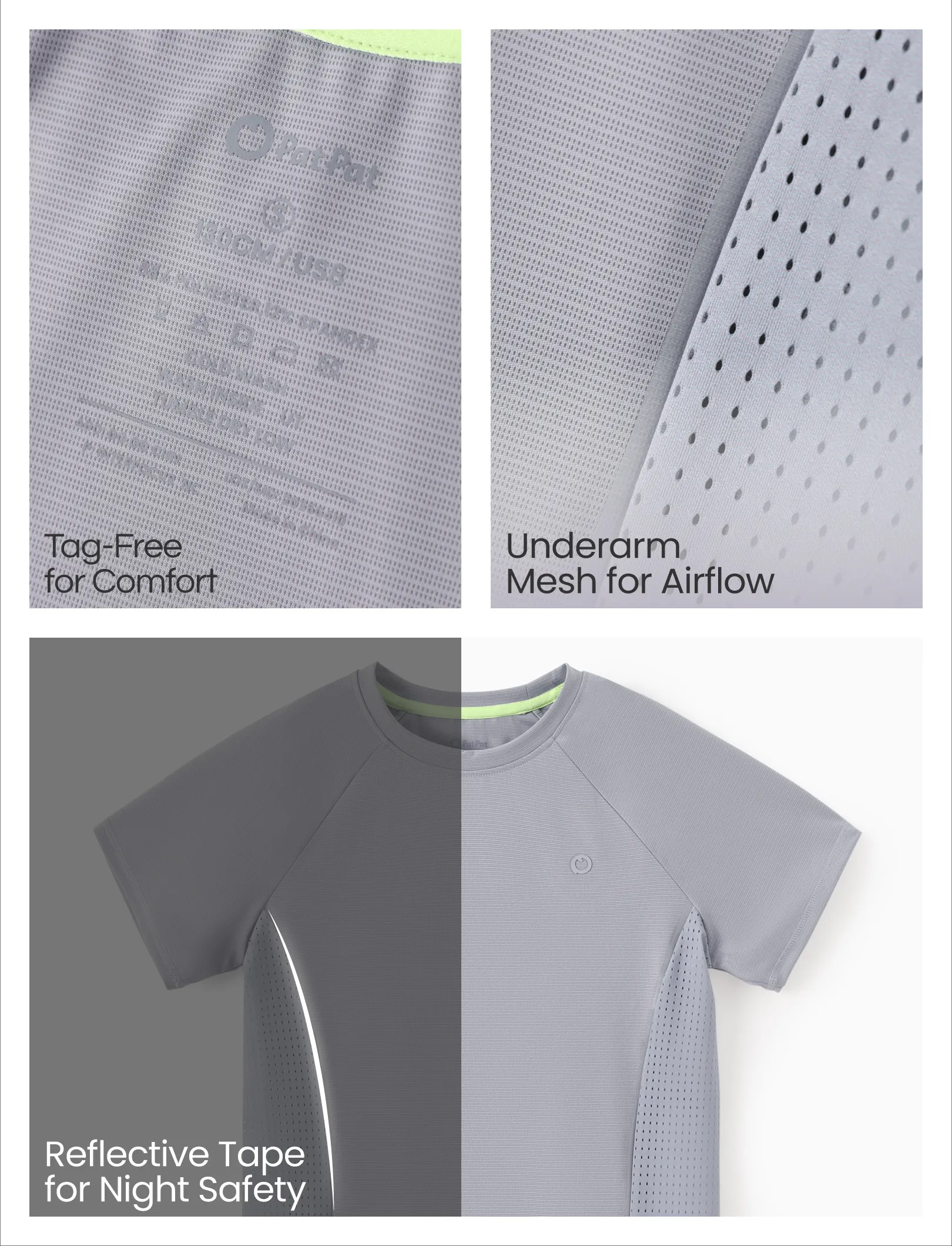 PatPat Rapidair activewear Kids Boy/Girl Athletic Quick-Dry & Instant-Cooling UPF 100+ Rash Guard T-Shirt Grey - Image 5
