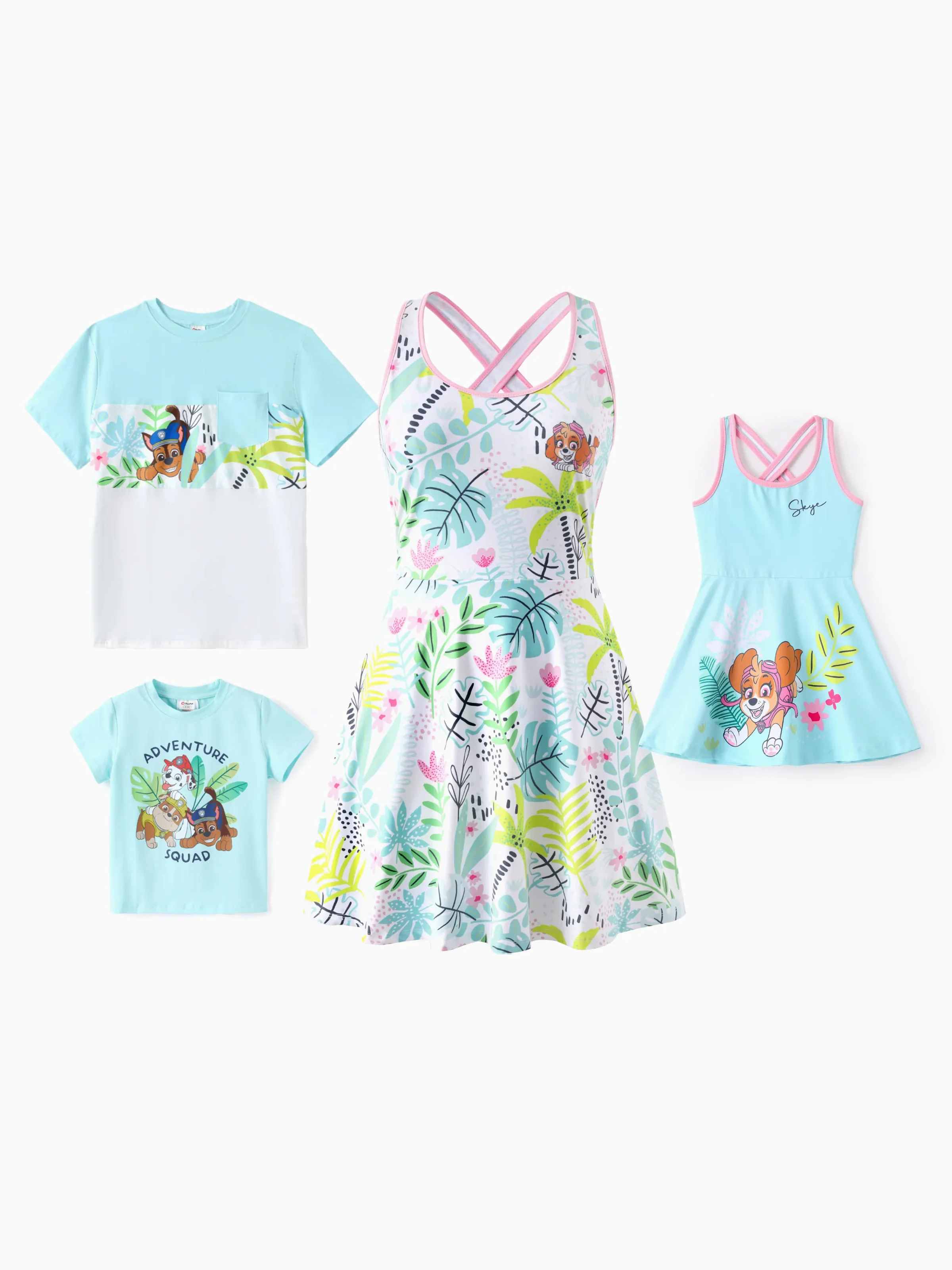 PAW Patrol Matching Family Floral Dress with Built-in Shorts & Pockets/ Cotton Top Turquoise - Image 2