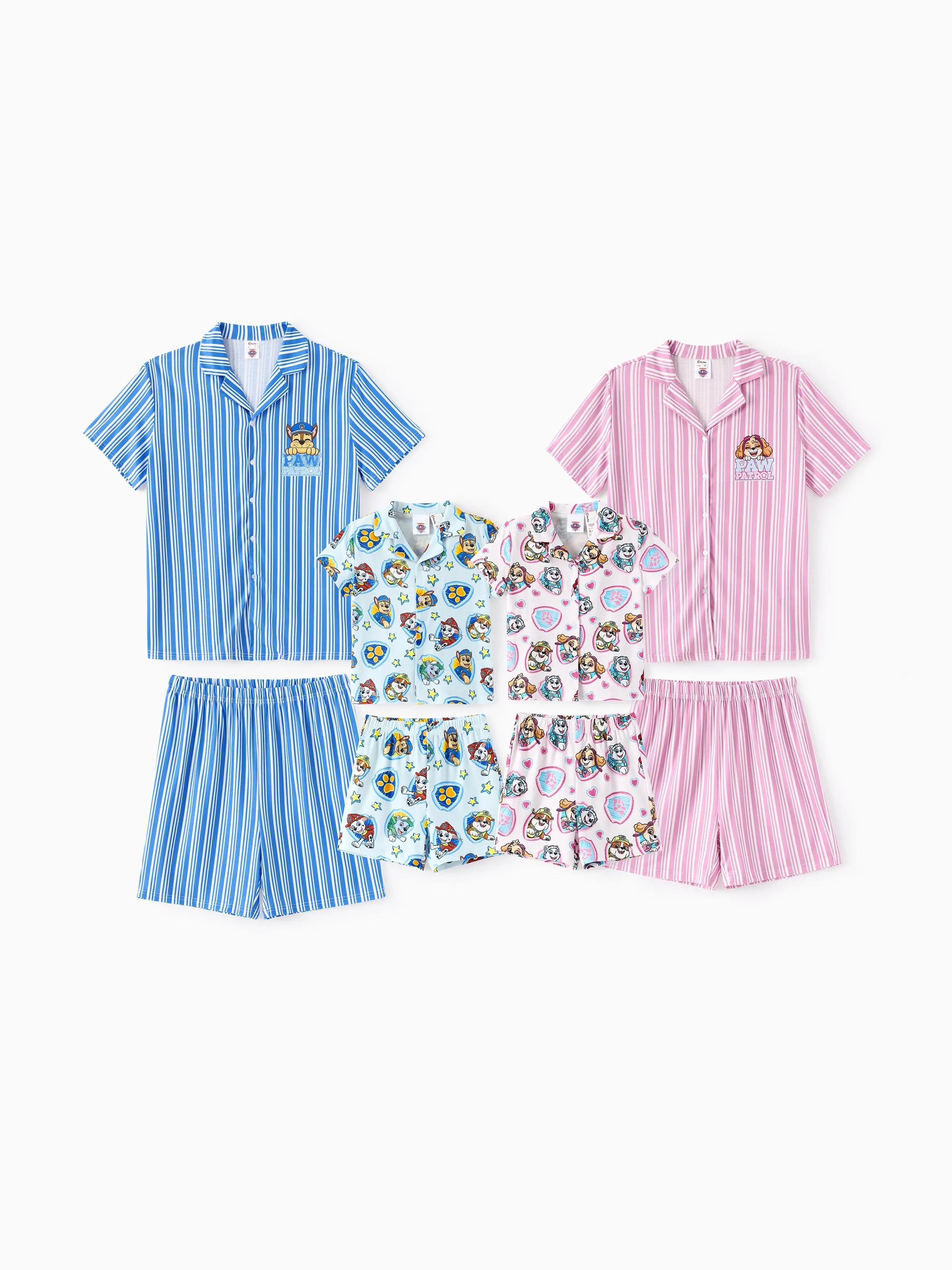 PAW Patrol Mommy & me Casual Stripe Lapel Pajamas Sets with Flame Resistant Color block - Image 2