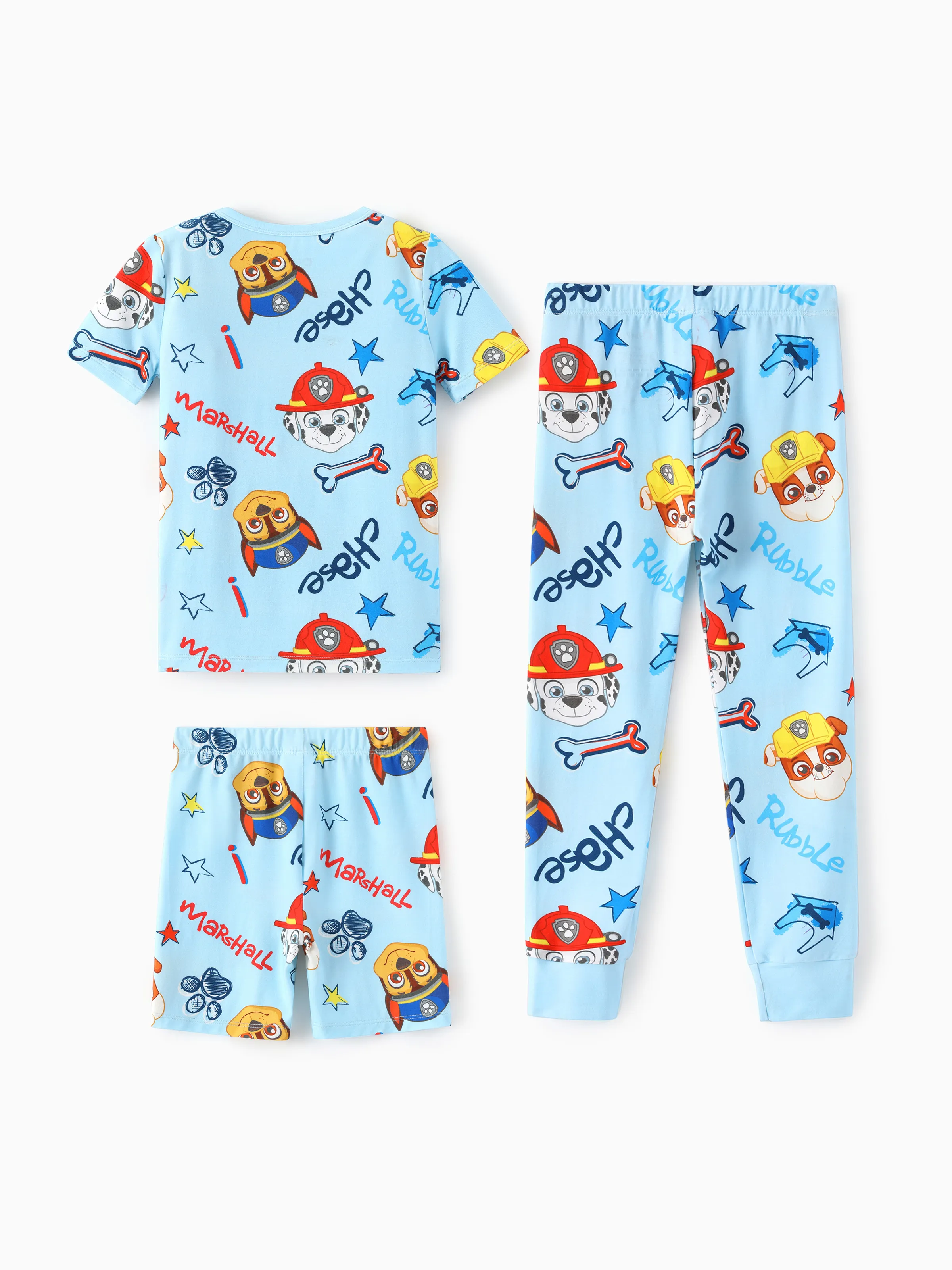 PAW Patrol Toddler Boy Rubble/Marshall 3-Piece Bamboo Pajama Set 2-in-1 Look for 4 Seasons (Snug-Fitting) Blue - Image 3
