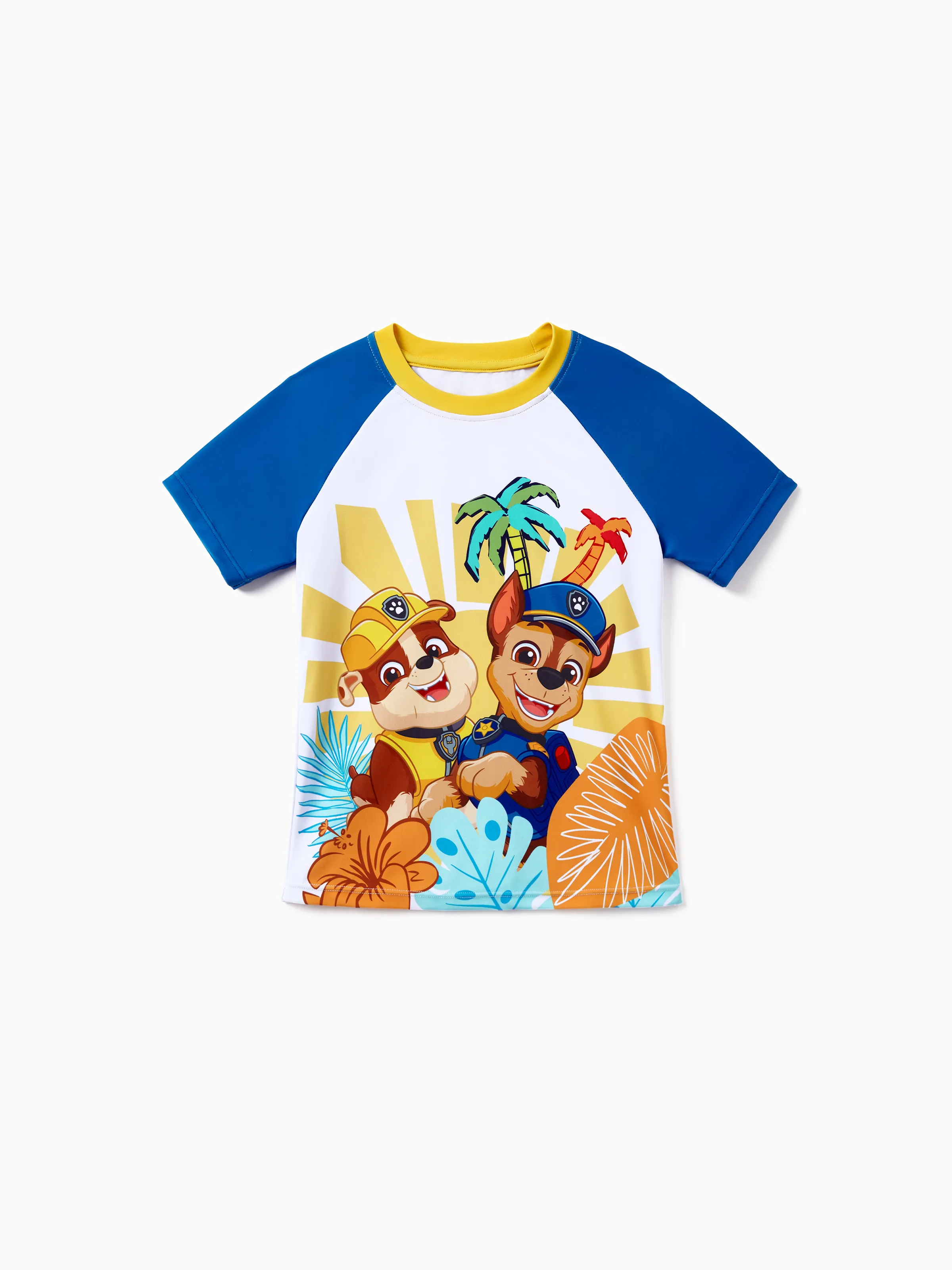 PAW Patrol Toddler Boys 2pcs Chase/Rubble UPF50+ Animal Pattern Tops and Trunks Swimsuit Deep Blue - Image 4