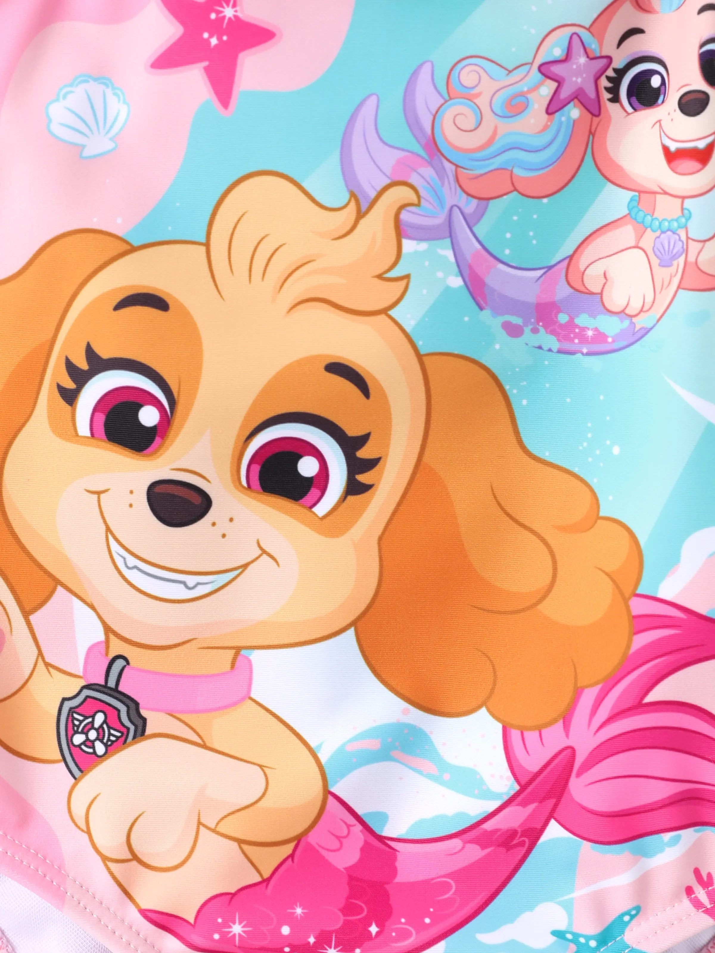 PAW Patrol Toddler Girl 1pc Skye Ocean Pattern Glossy Material Ruffle UPF 50+ Swimsuit Hot Pink - Image 2