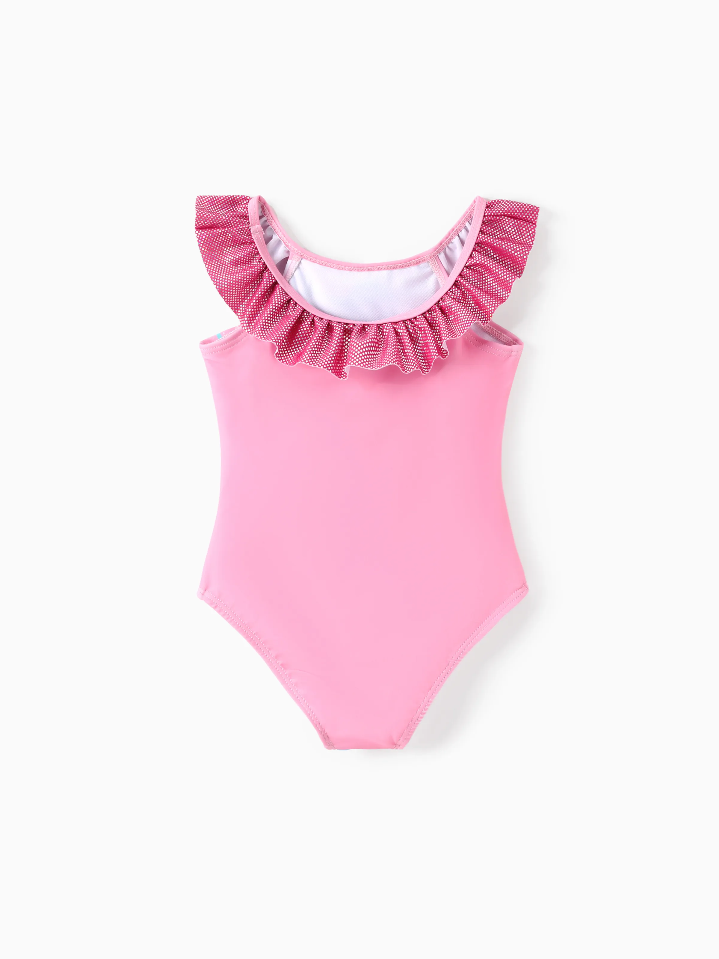 PAW Patrol Toddler Girl 1pc Skye Ocean Pattern Glossy Material Ruffle UPF 50+ Swimsuit Hot Pink - Image 3