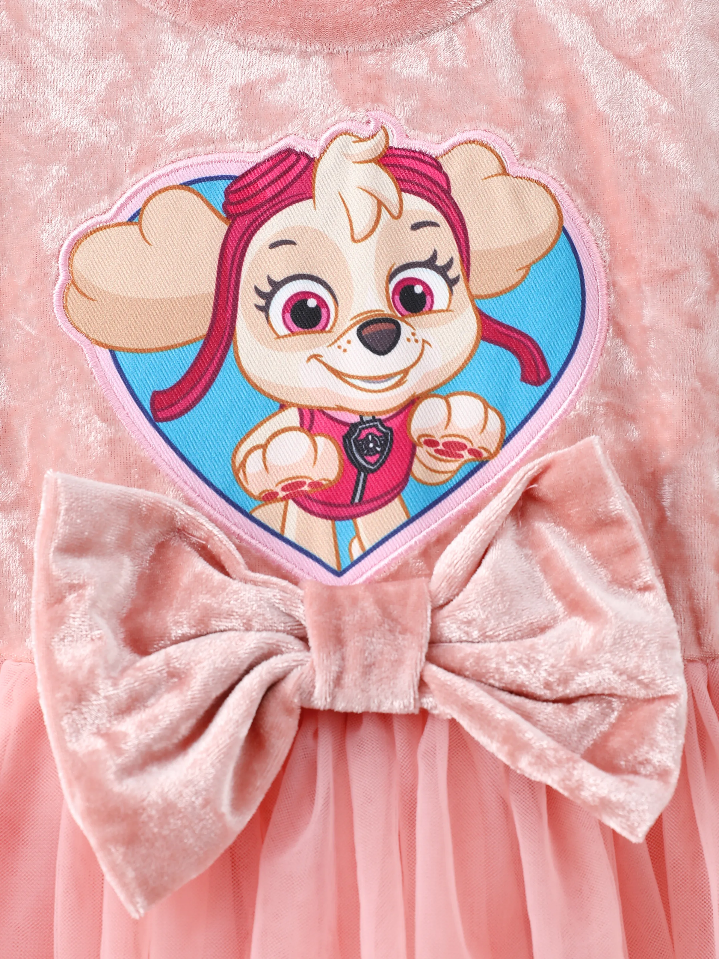 PAW Patrol Toddler Girl Skye Bowknot Velour Tulle Long-sleeve Dress Pink - Image 4