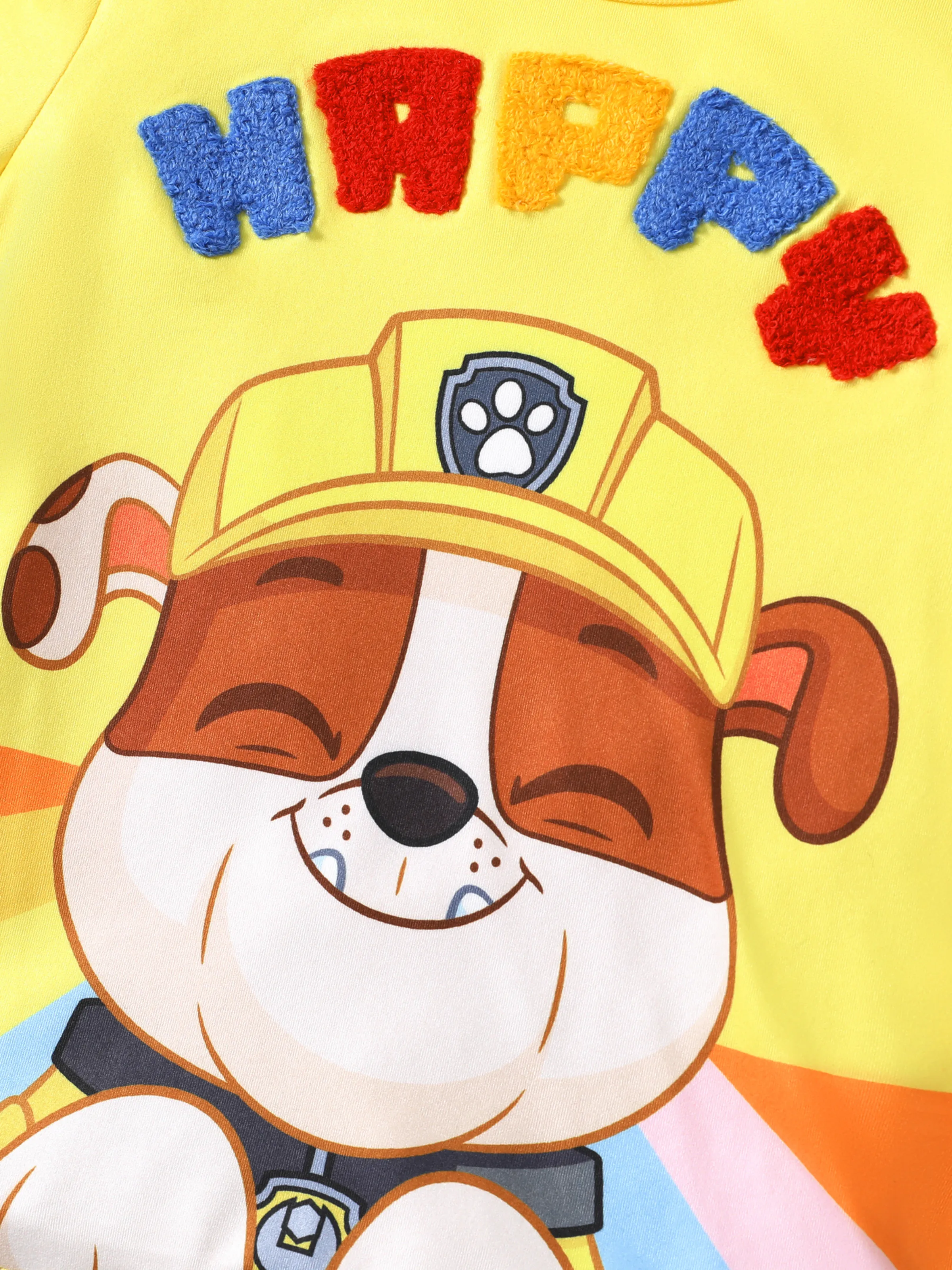 PAW Patrol Toddler Boy Rubble 2pcs Rainbow Print T-shirt with Shorts Sporty Set Yellow - Image 2