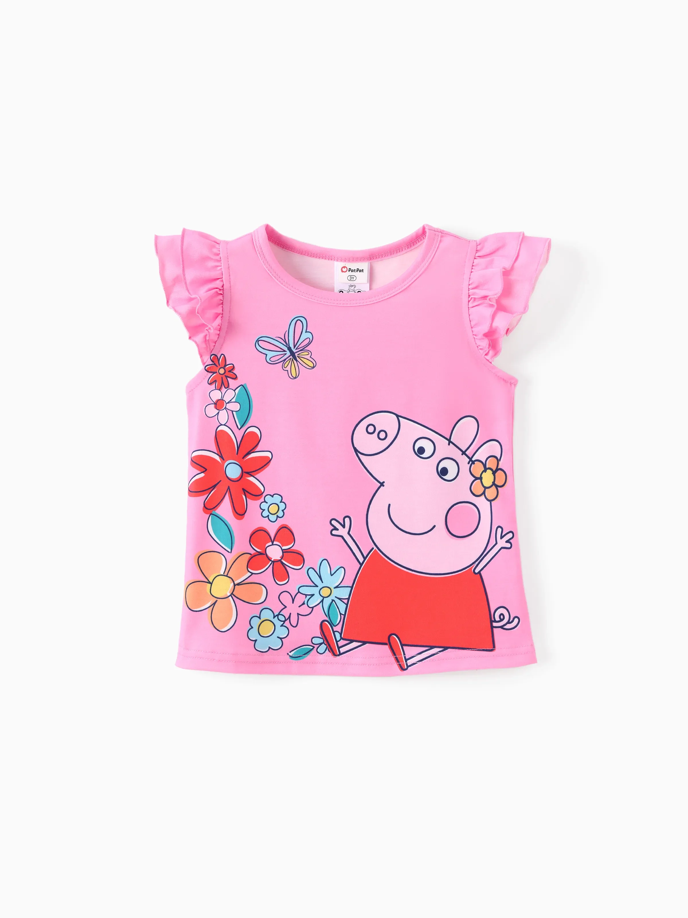 Peppa Pig Toddler Girl 2pc Character Floral Print Ruffle-sleeve Top And Skirt Set Pink - Image 3