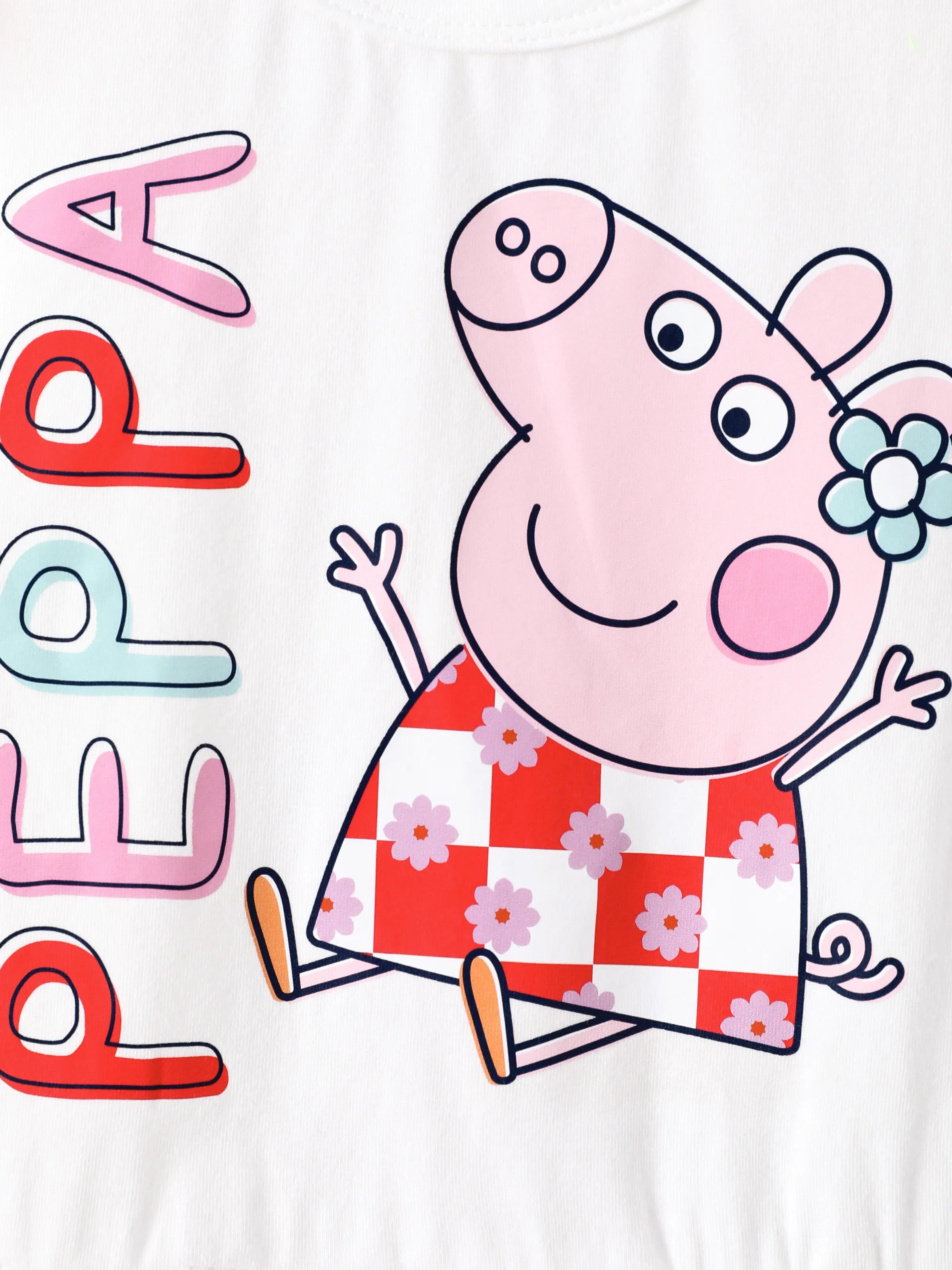 Peppa Pig Toddler Girl 2pcs Cotton Ruffle-sleeve Top and Naia™ Floral Plaid Leggings Set White - Image 2