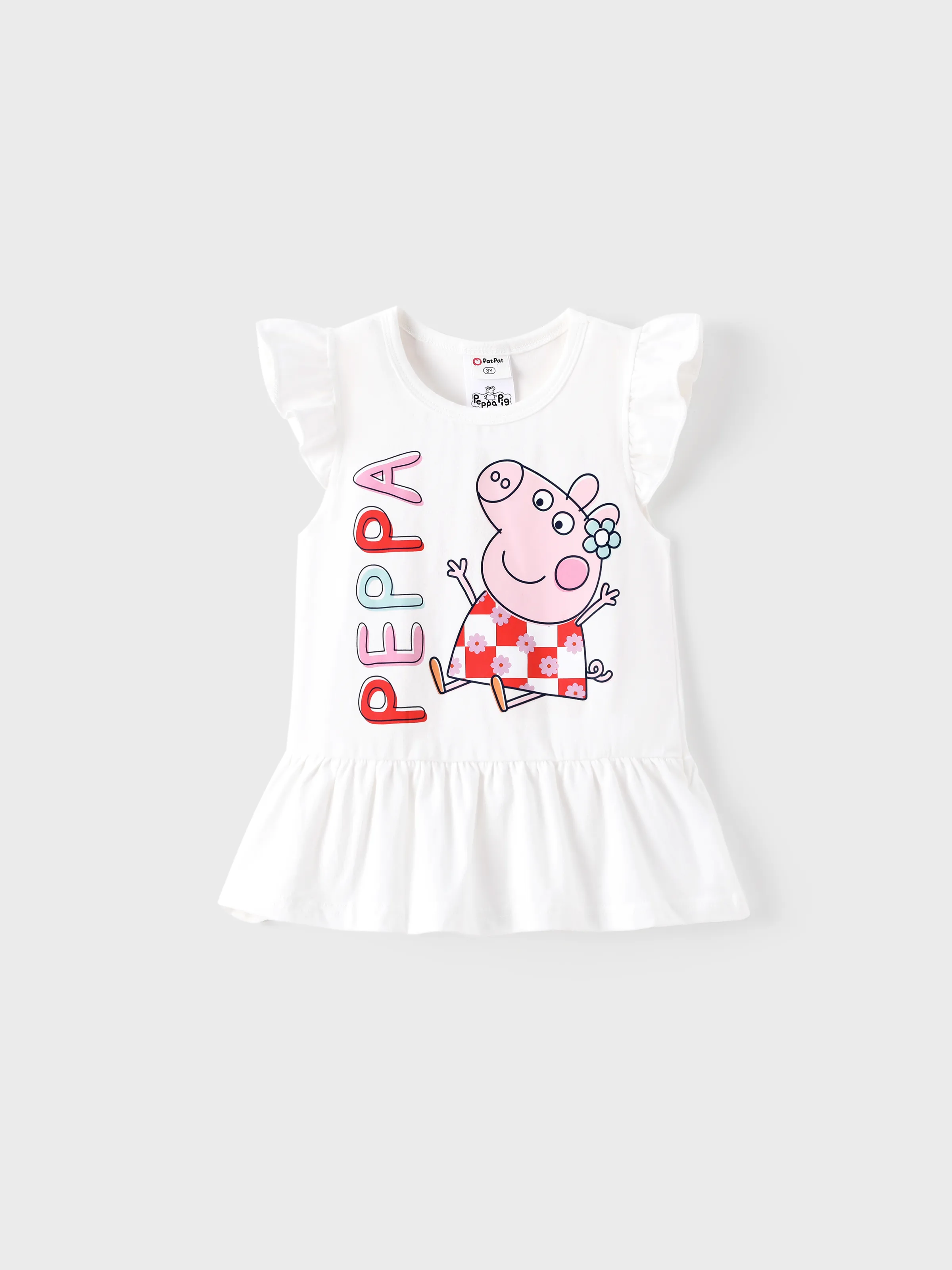 Peppa Pig Toddler Girl 2pcs Cotton Ruffle-sleeve Top and Naia™ Floral Plaid Leggings Set White - Image 3