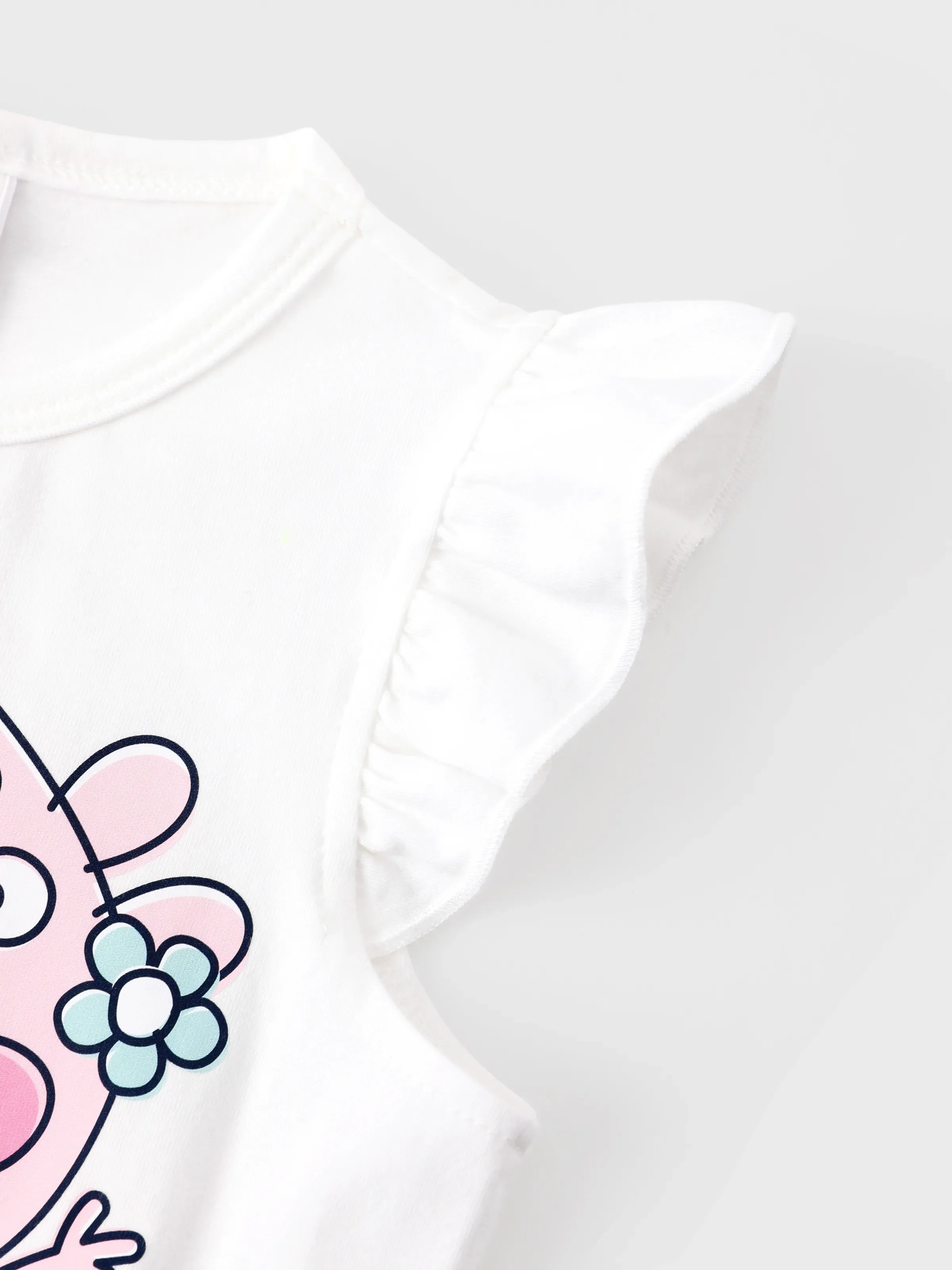 Peppa Pig Toddler Girl 2pcs Cotton Ruffle-sleeve Top and Naia™ Floral Plaid Leggings Set White - Image 5