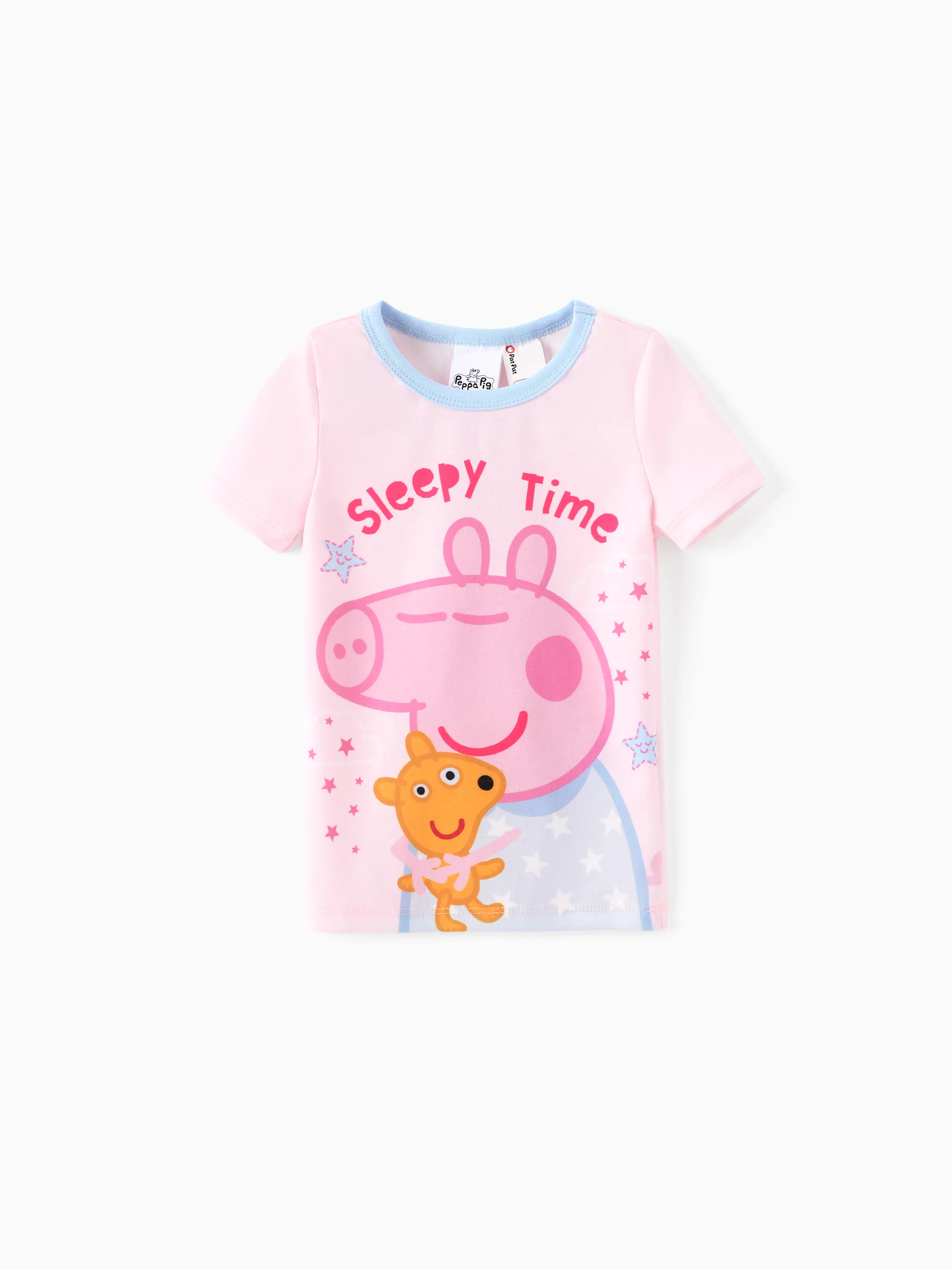 Peppa Pig Toddler Girl 2pcs Naia™ Sleepy Time Stars Print Short-sleeve Snug-Fitting Pajamas Set Pink - Image 3
