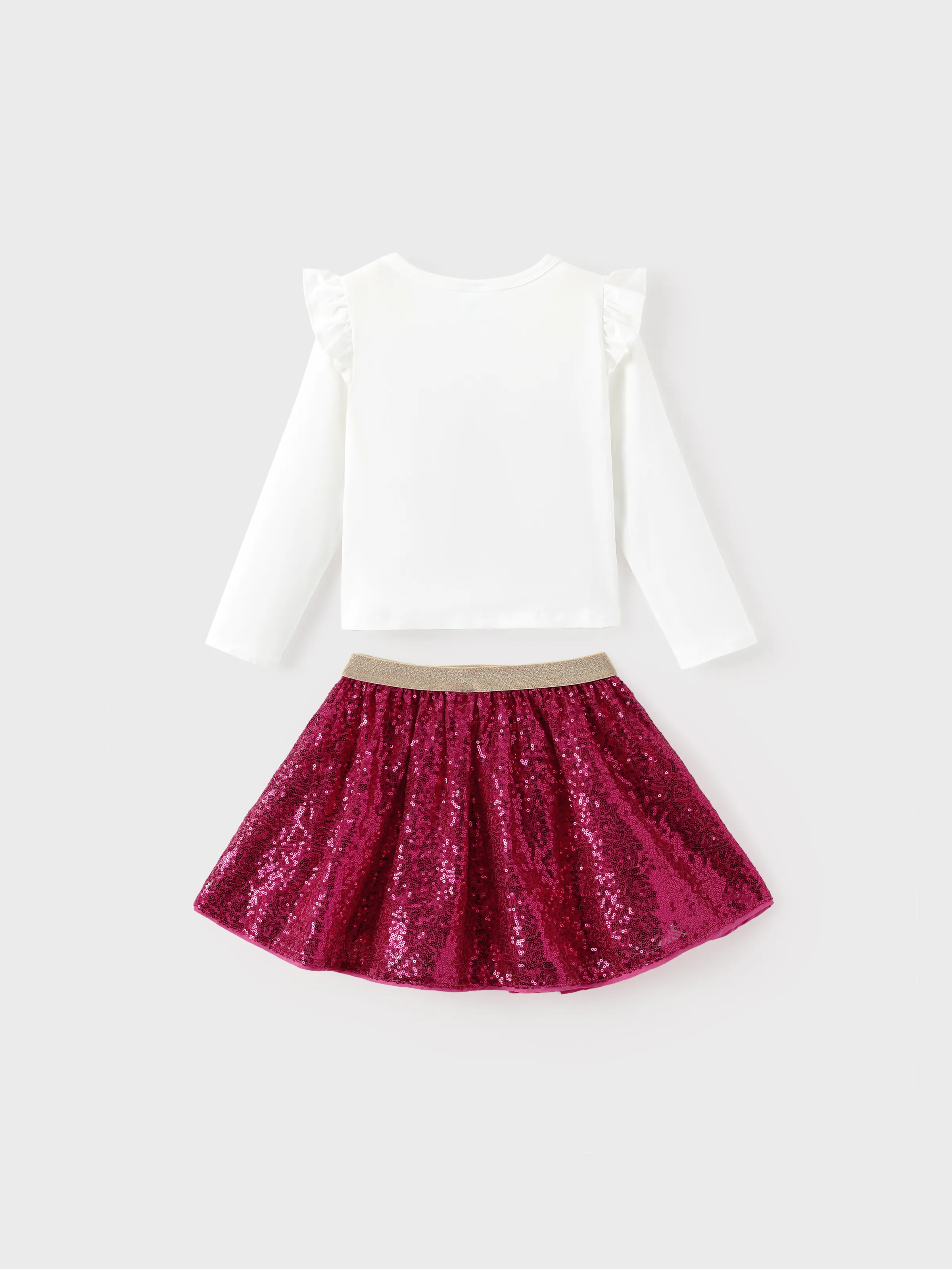 Peppa Pig Toddler Girl 2pcs Strawberry Donuts Flutter Long-sleeve T-shirt with Skirt Set Sequins Pink - Image 2