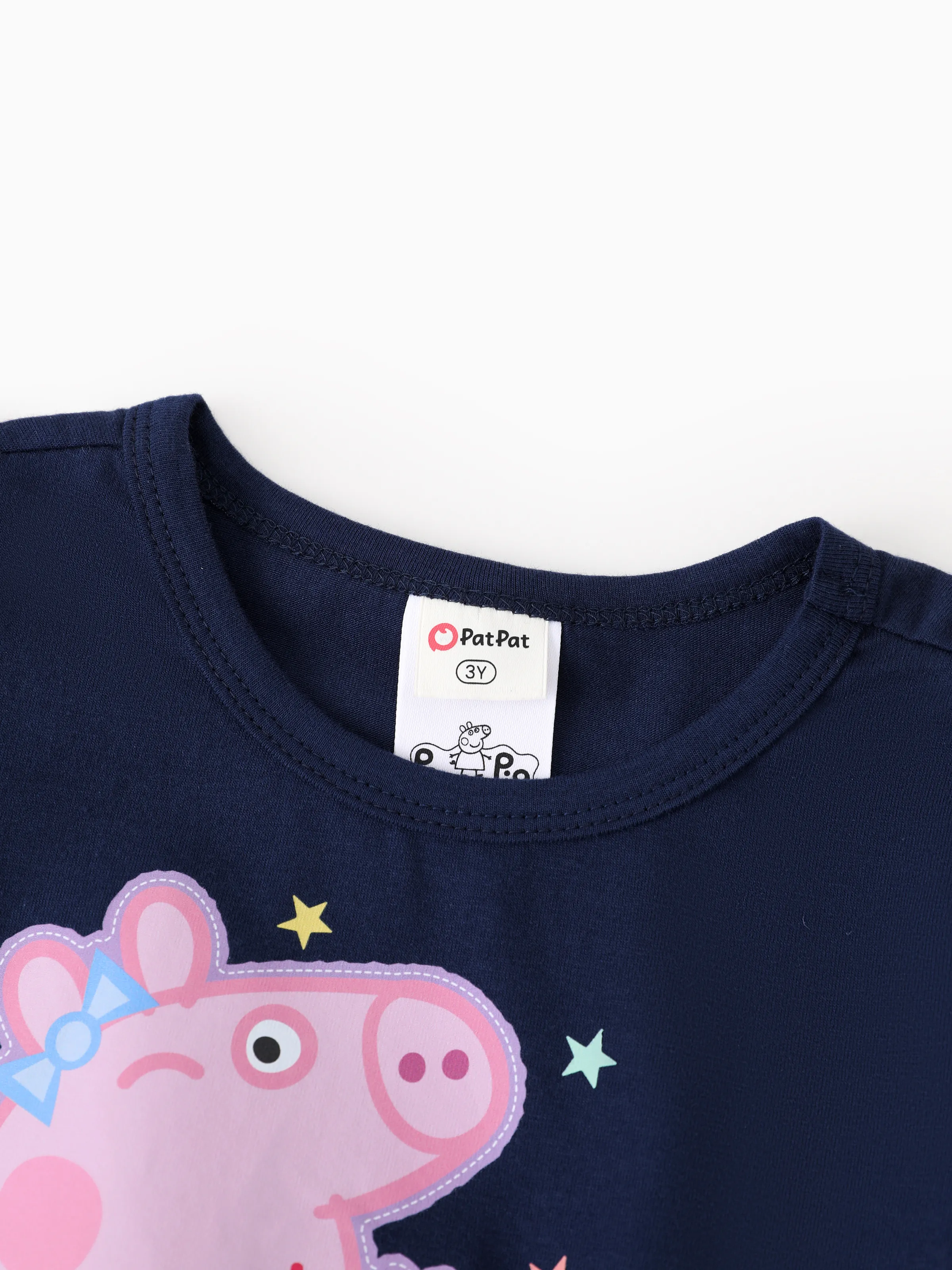 Peppa Pig Toddler Girl Peppa Pattern Long Sleeve Cotton Dress Deep Blue - Image 3