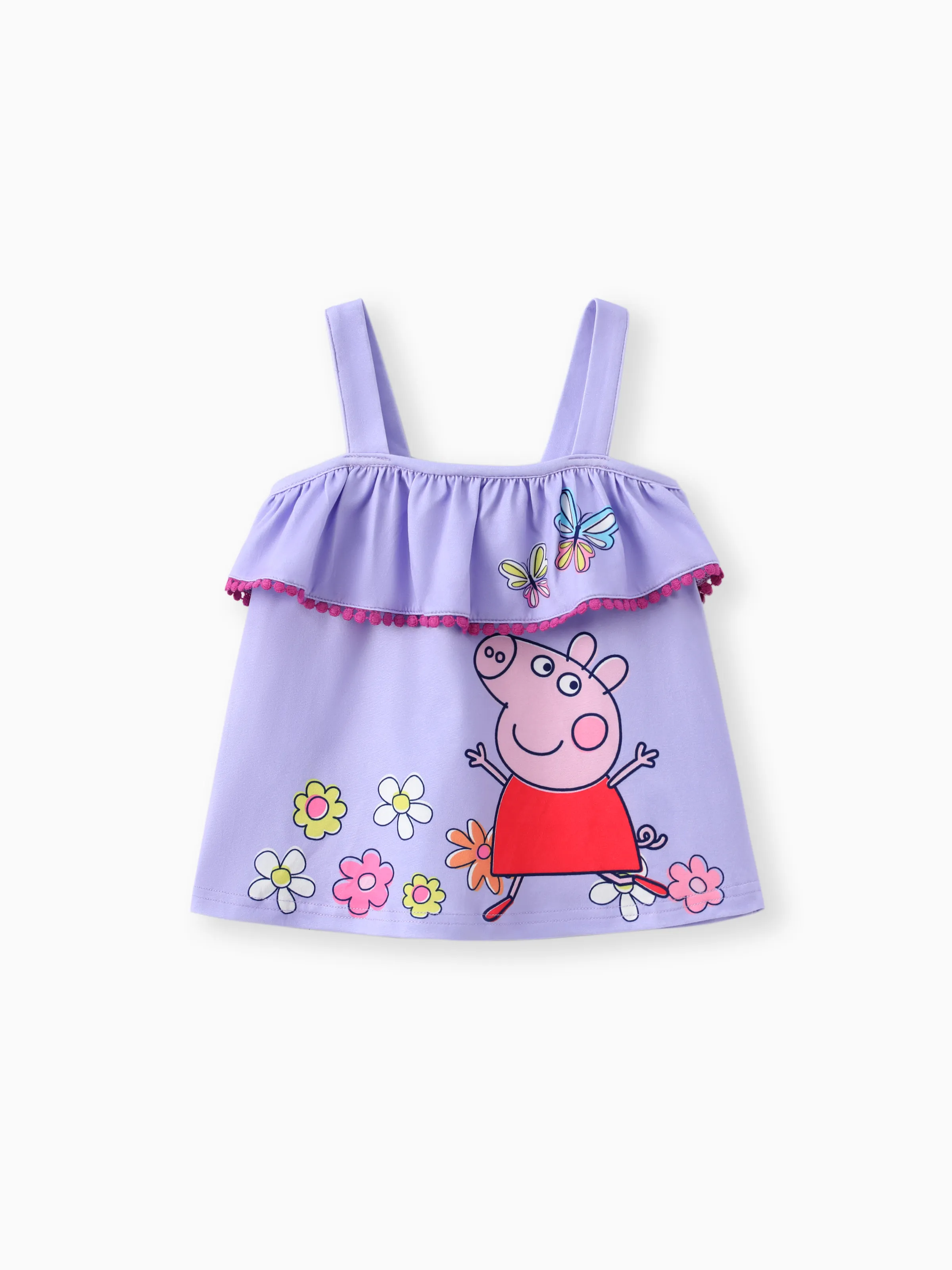 Peppa Pig Toddler Girl 2pcs Floral Butterfly Print Ruffled Sleeveless Top with Pants Set Purple - Image 3