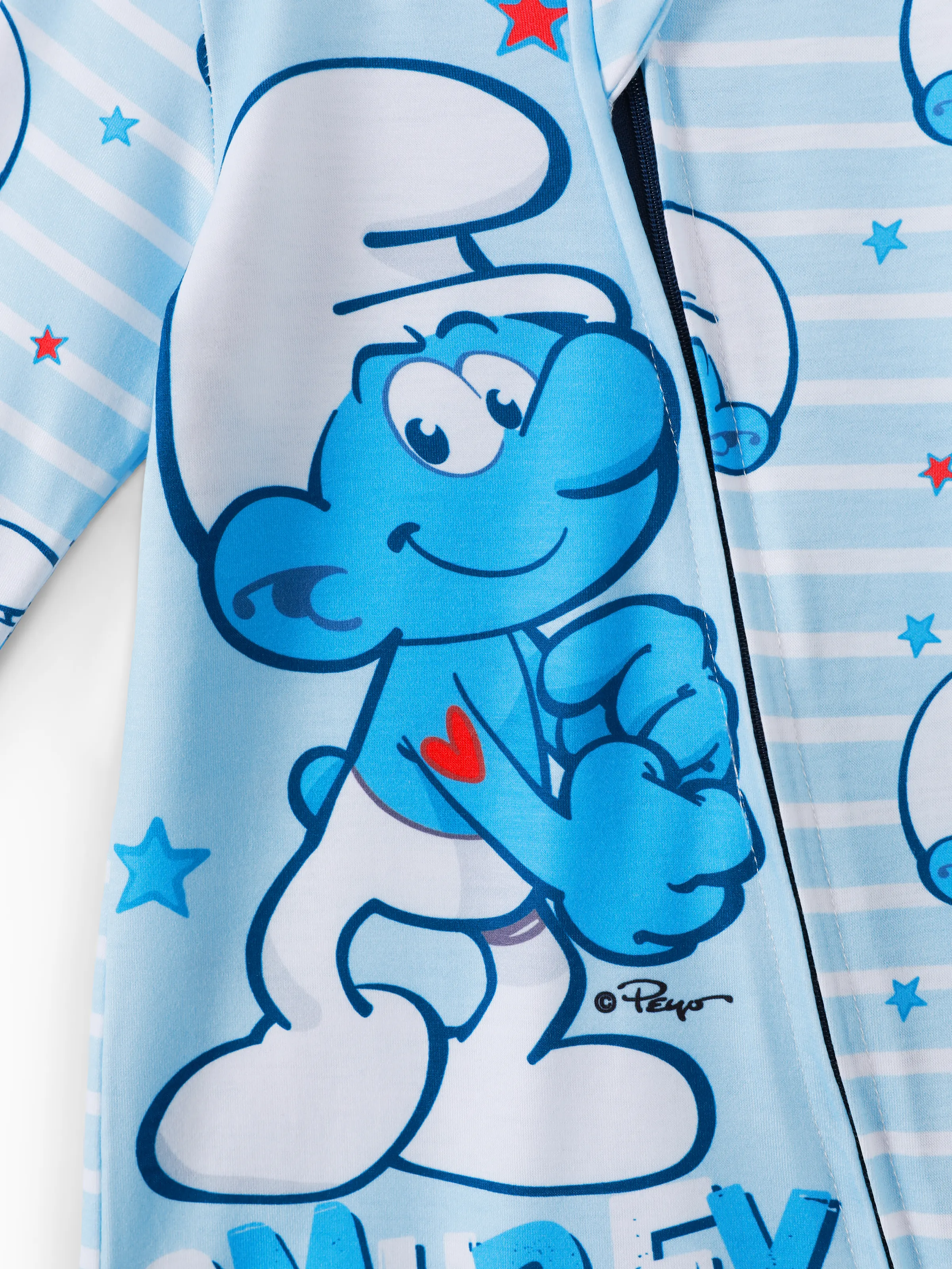 Smurfs Baby Boy Allover Print Striped Zipper Long-sleeve Jumpsuit Color block - Image 4