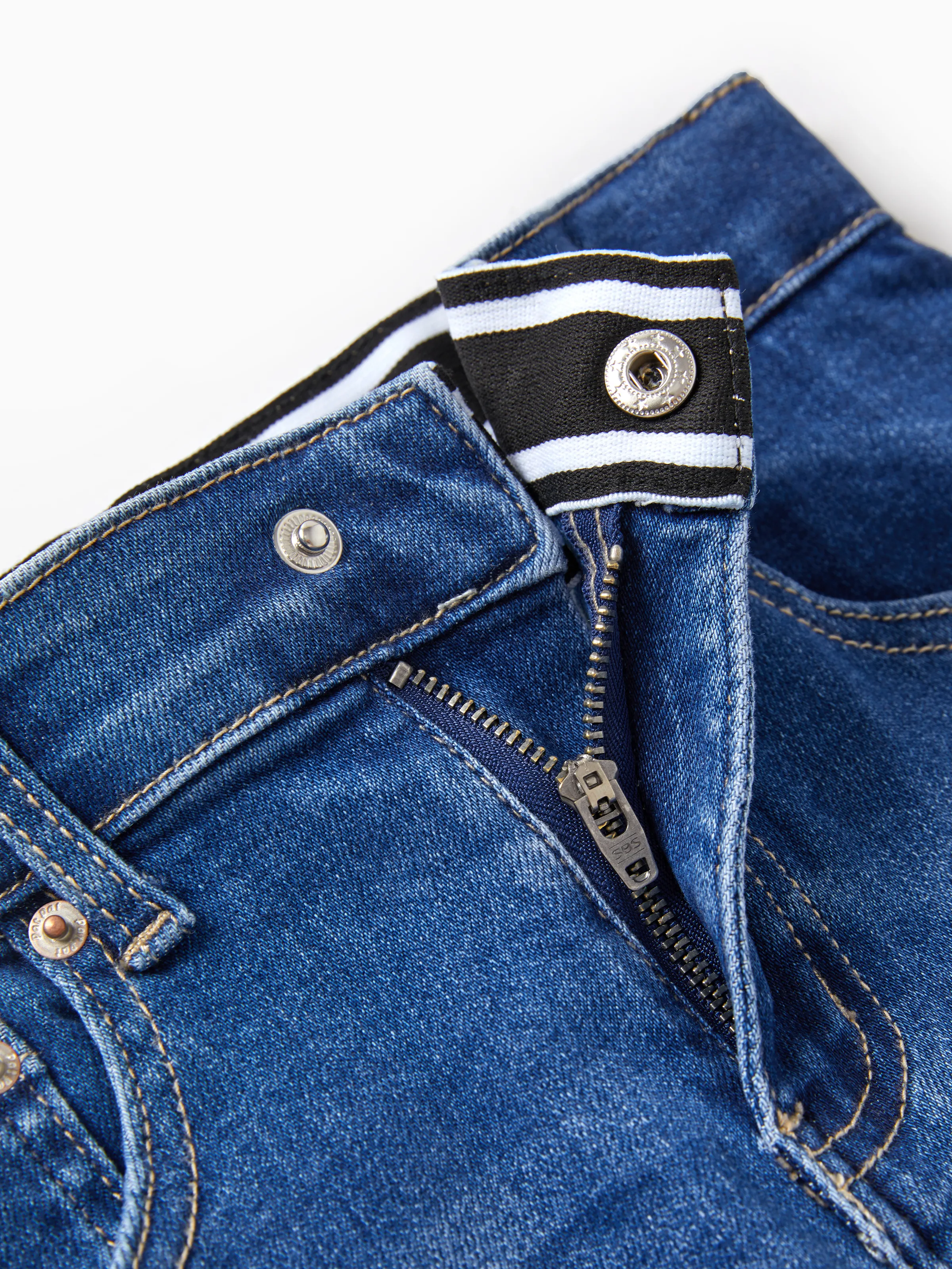 Solid Color Elastic Waist Soft Stretchy Comfortable Casual Jeans Cotton Bottoms with Pockets Blue - Image 7