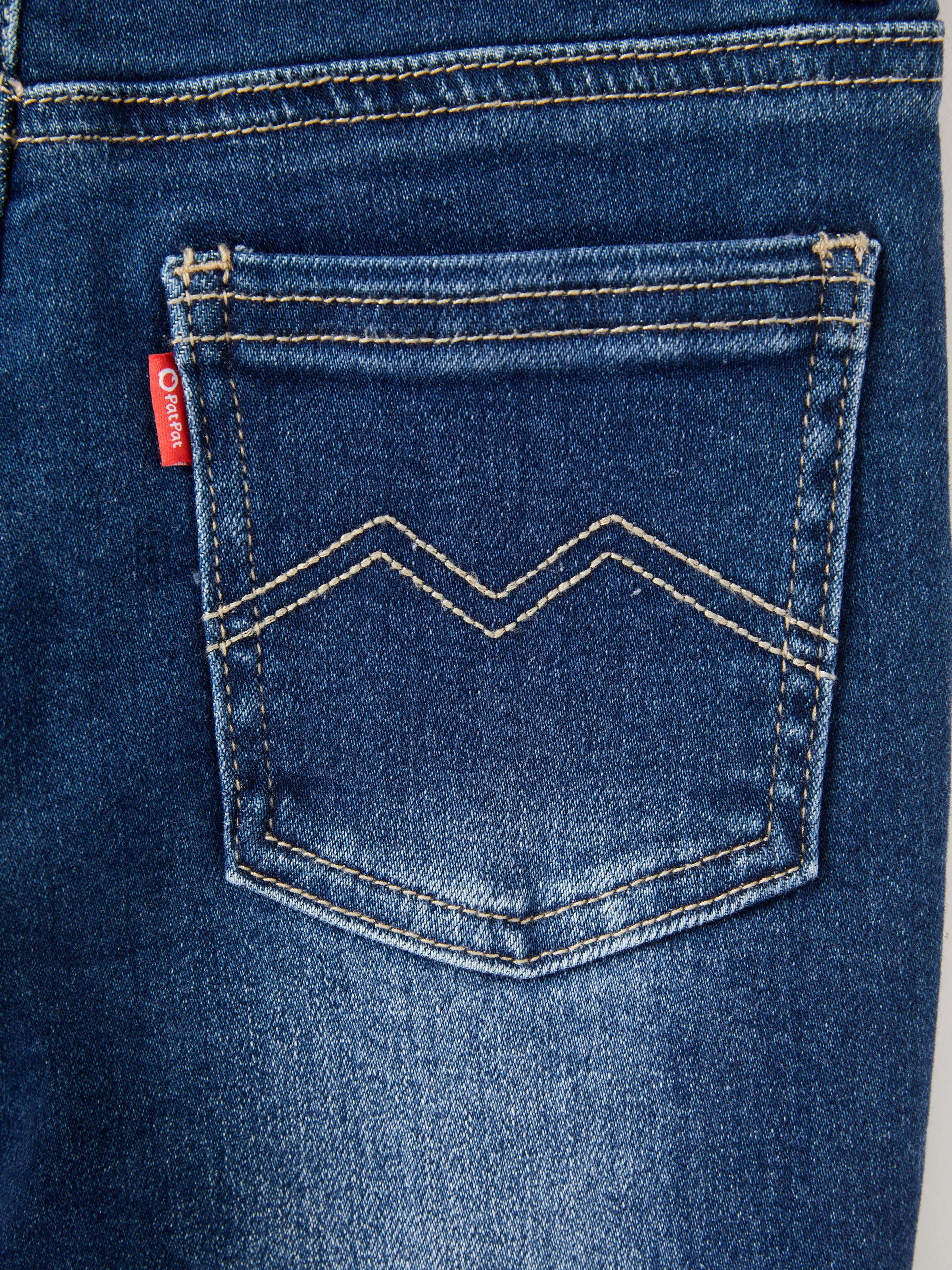 Solid Color Elastic Waist Soft Stretchy Comfortable Casual Jeans Cotton Bottoms with Pockets Deep Blue - Image 10