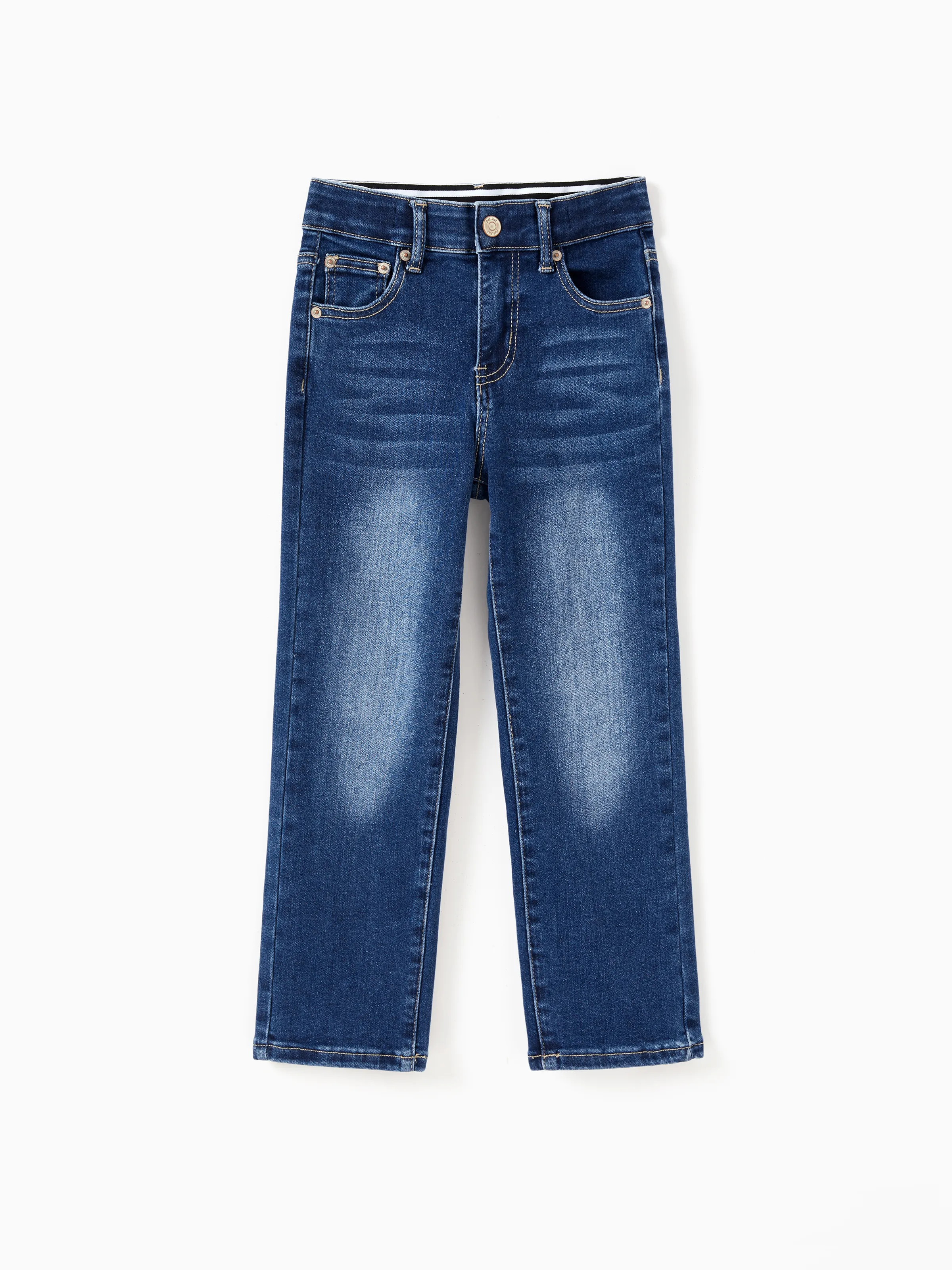 Solid Color Elastic Waist Soft Stretchy Comfortable Casual Jeans Cotton Bottoms with Pockets Deep Blue - Image 3