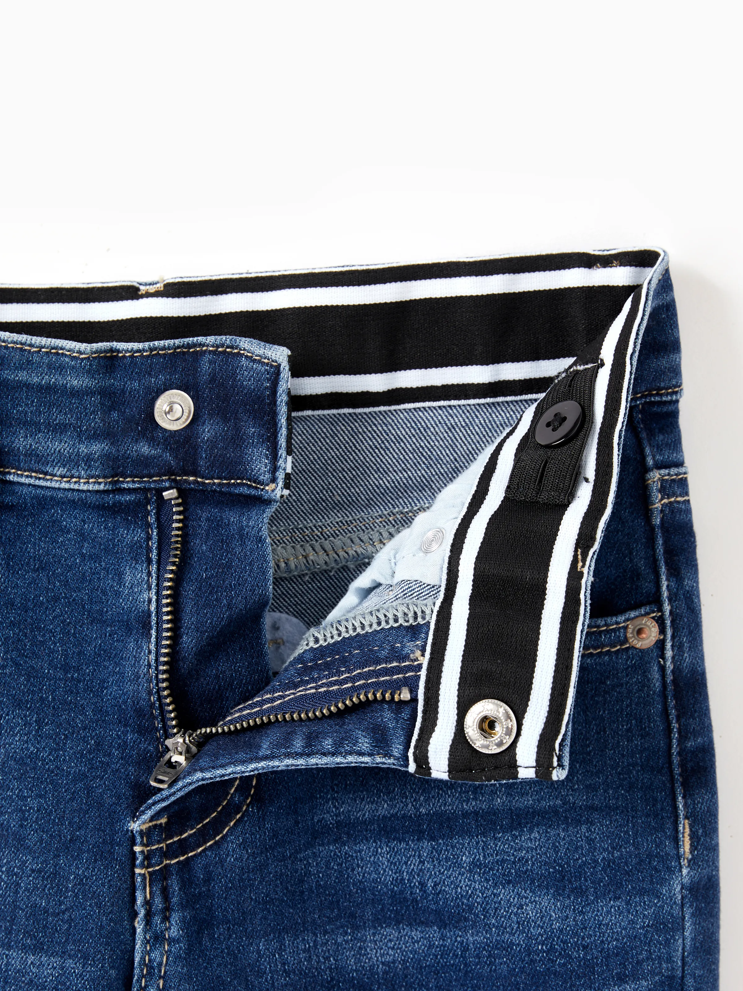 Solid Color Elastic Waist Soft Stretchy Comfortable Casual Jeans Cotton Bottoms with Pockets Deep Blue - Image 5