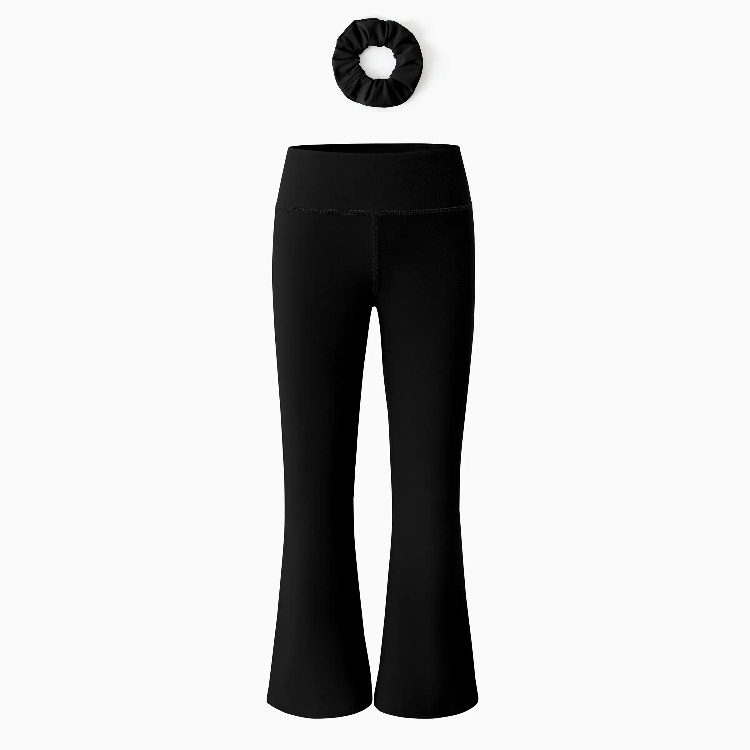 Girl's Leggings High-Waist Flared Yoga Pants with Complimentary Matching Scrunchie Black - Image 15
