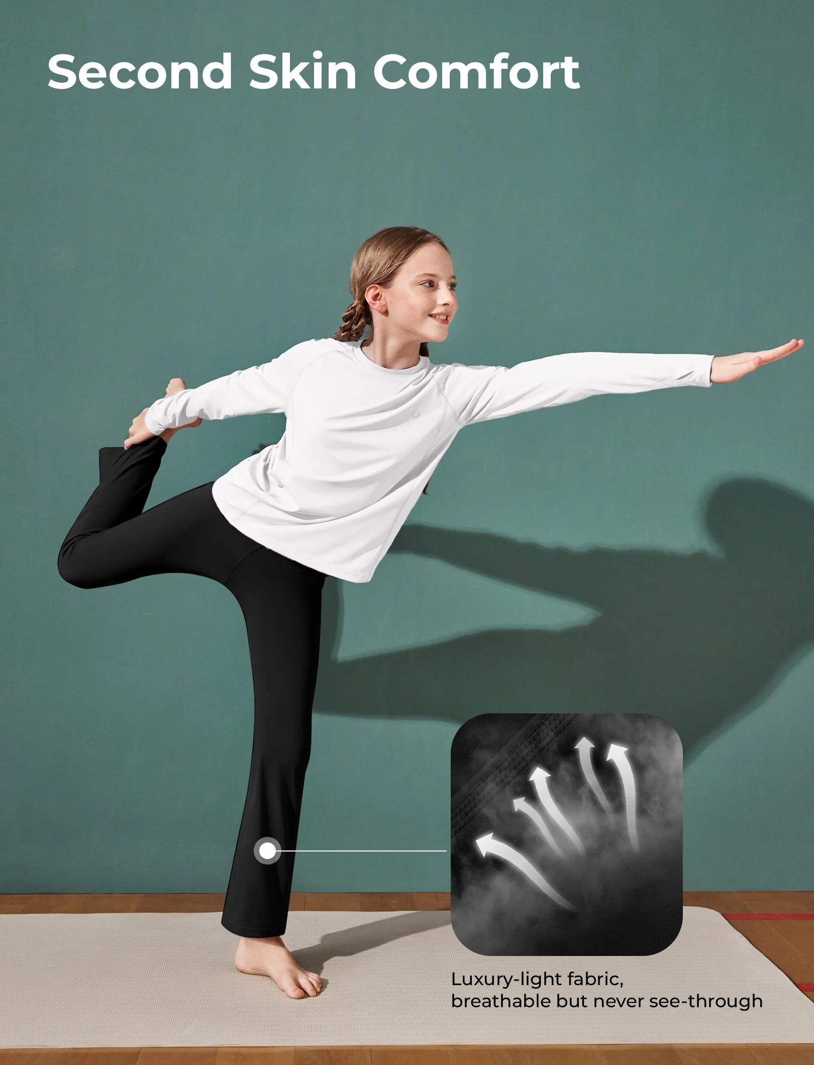 Girl's Leggings High-Waist Flared Yoga Pants with Complimentary Matching Scrunchie Black - Image 3